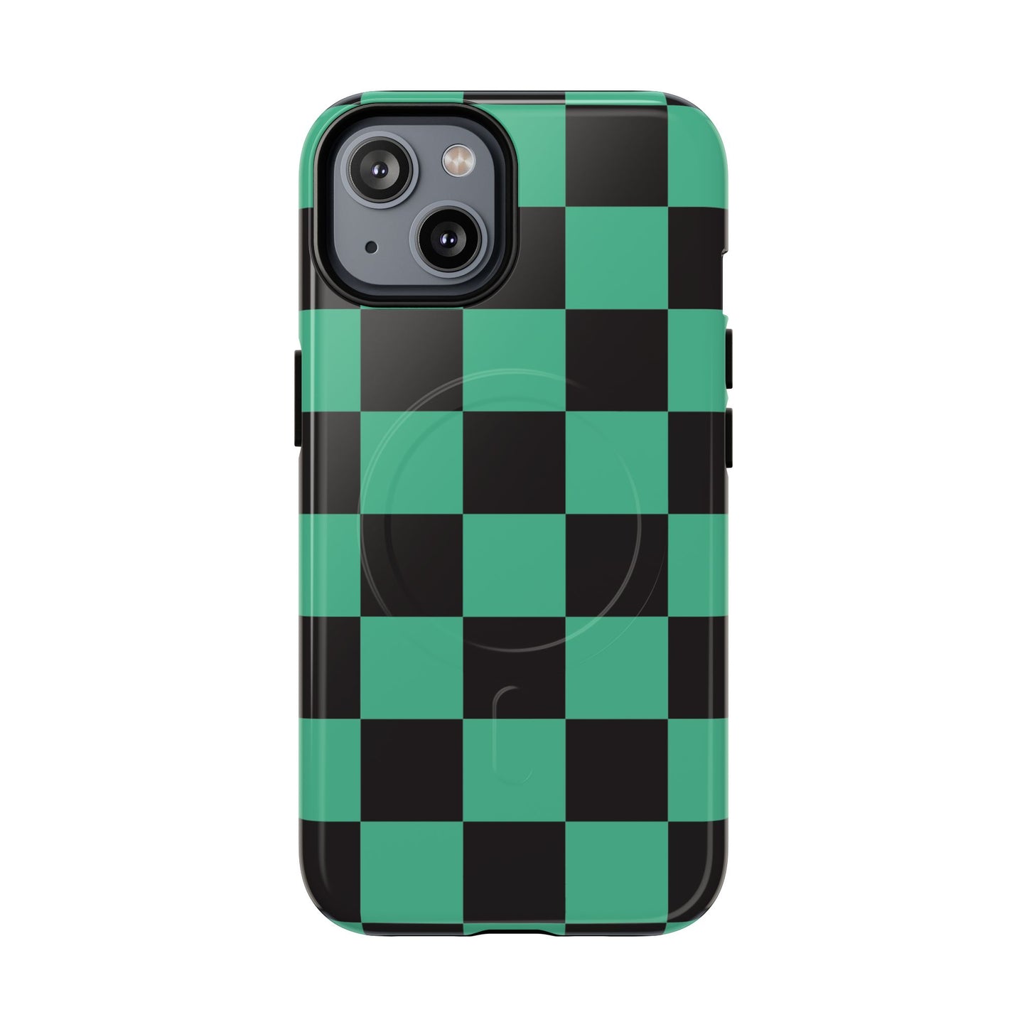 Tanjiro Magnetic Phone Case — Green and Black Chequered Tough Protective MagSafe Case