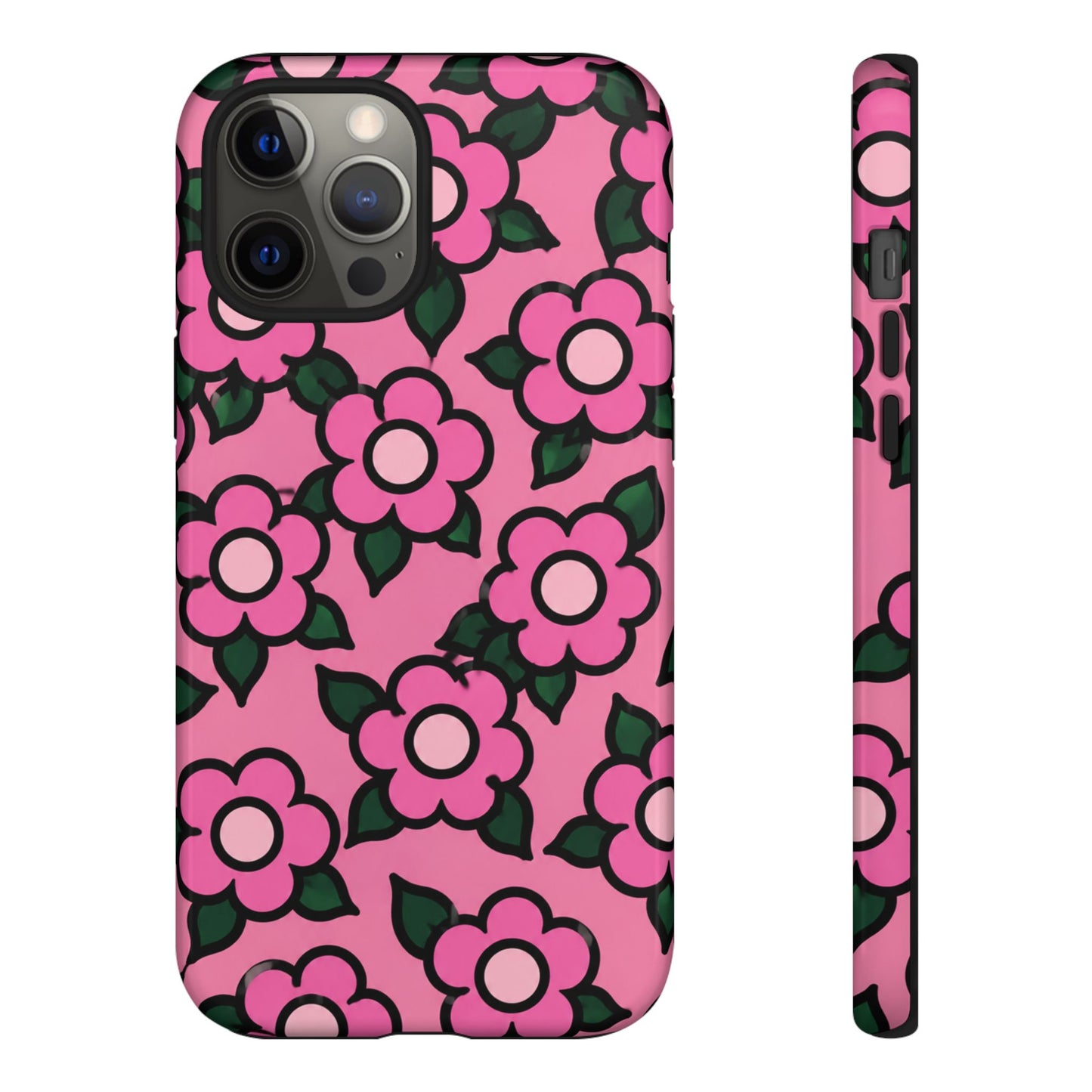 Pink Floral Tough Phone Case — Cute Retro Flower Protective Cover