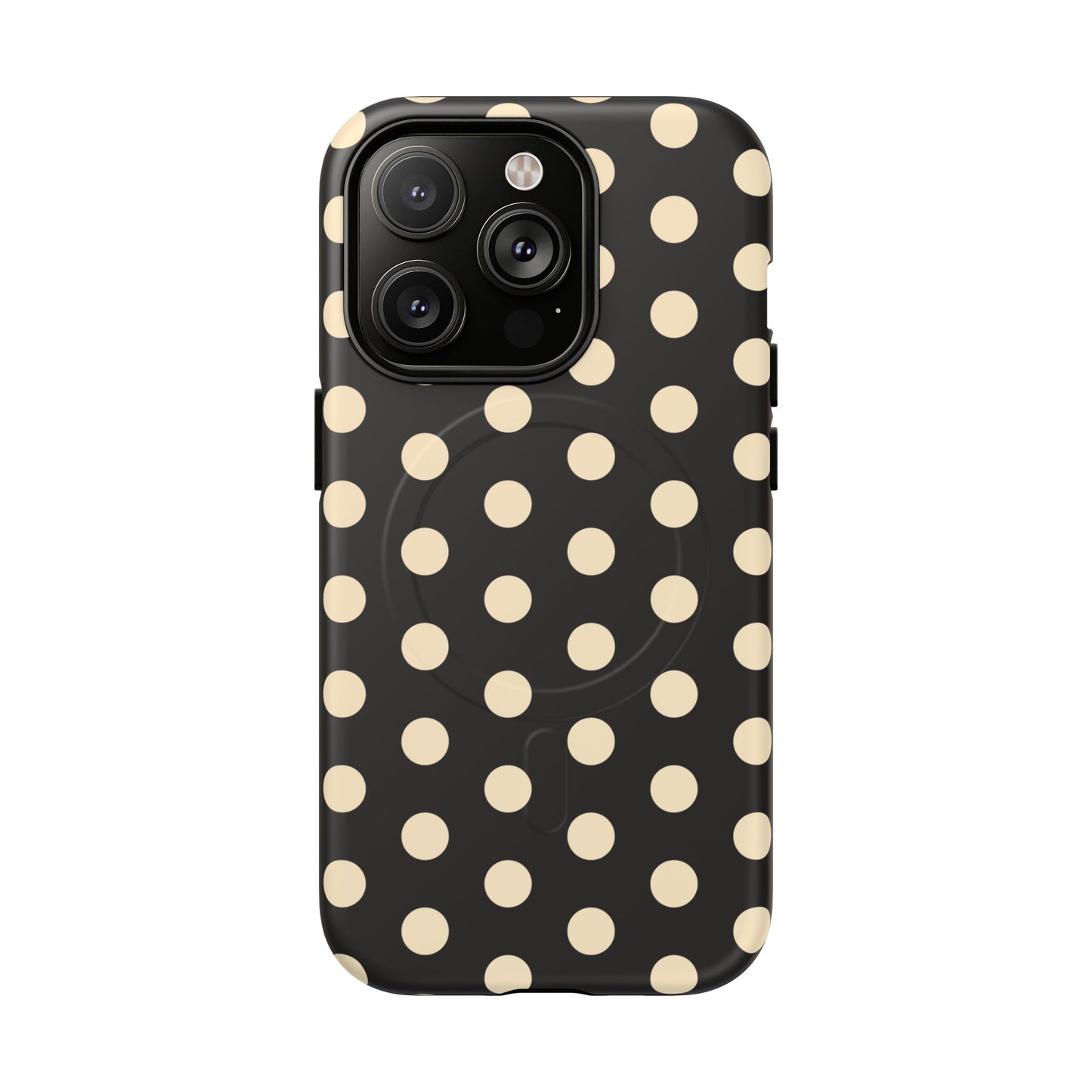 Polka Dot Magnetic Phone Case – Black & Cream Retro Spot Pattern