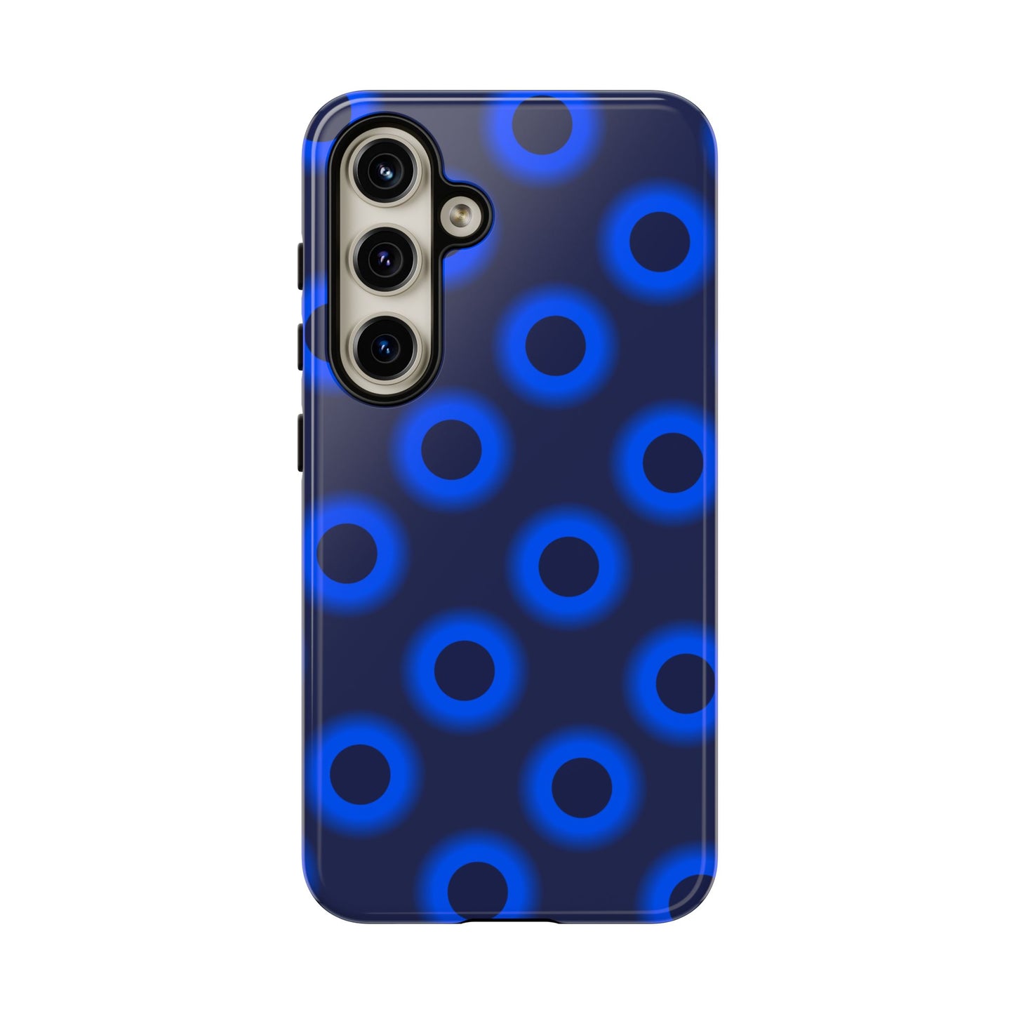 Blue Neon Dot Tough Phone Case — Protective iPhone Cover with Geometric Ring Pattern