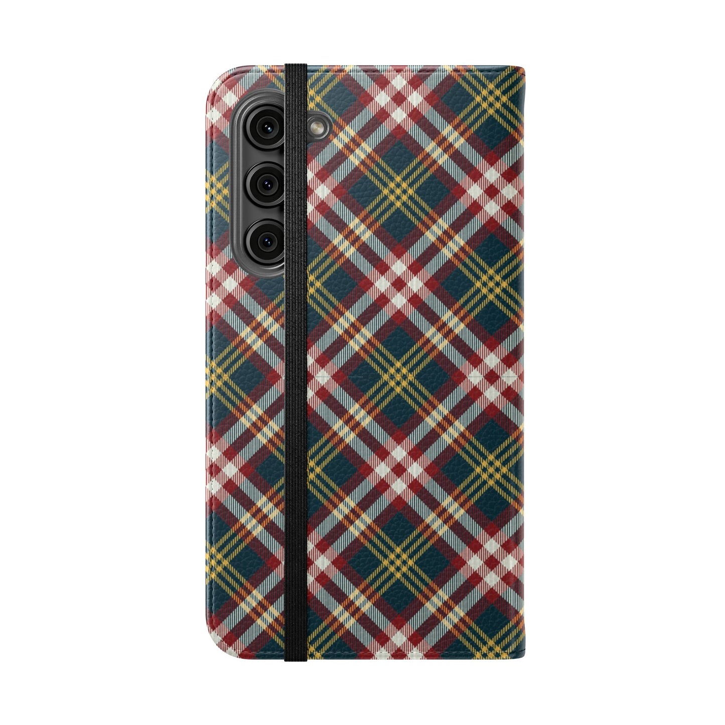 Tartan Flip Phone Case — Yellow & Red Plaid Wallet Cover