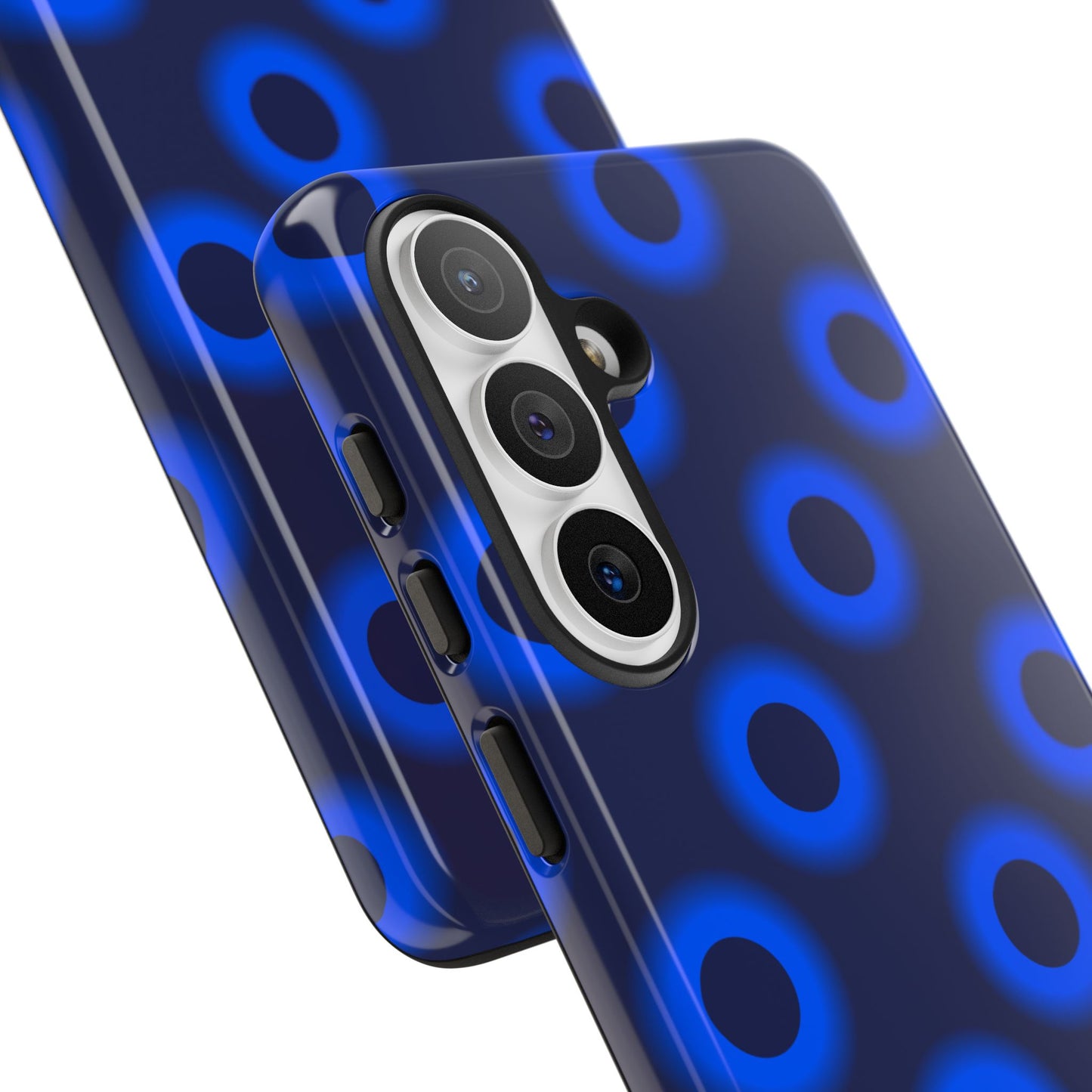 Blue Neon Dot Tough Phone Case — Protective iPhone Cover with Geometric Ring Pattern