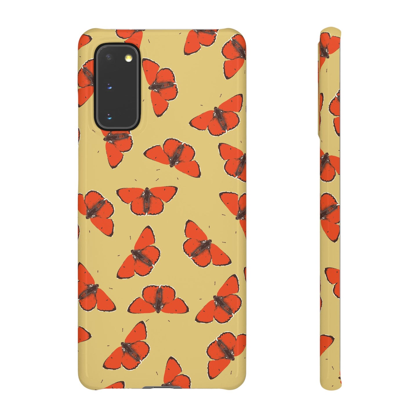 Butterfly Snap Phone Case — Red Moth Pattern on Mustard Background