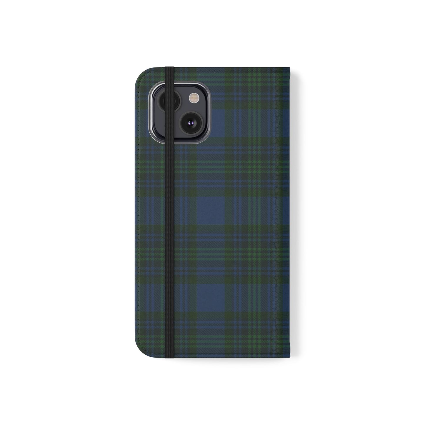 Tartan Flip Phone Case — Navy & Green Plaid Wallet Cover