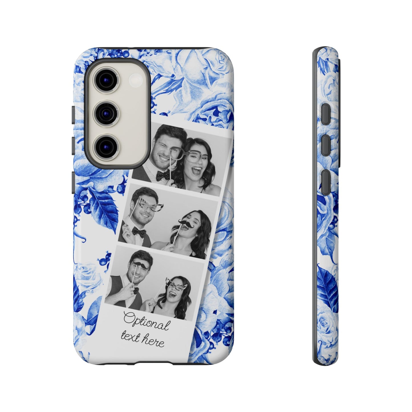 Three Photo Personalised Blue Floral Image Strip Custom Phone Case
