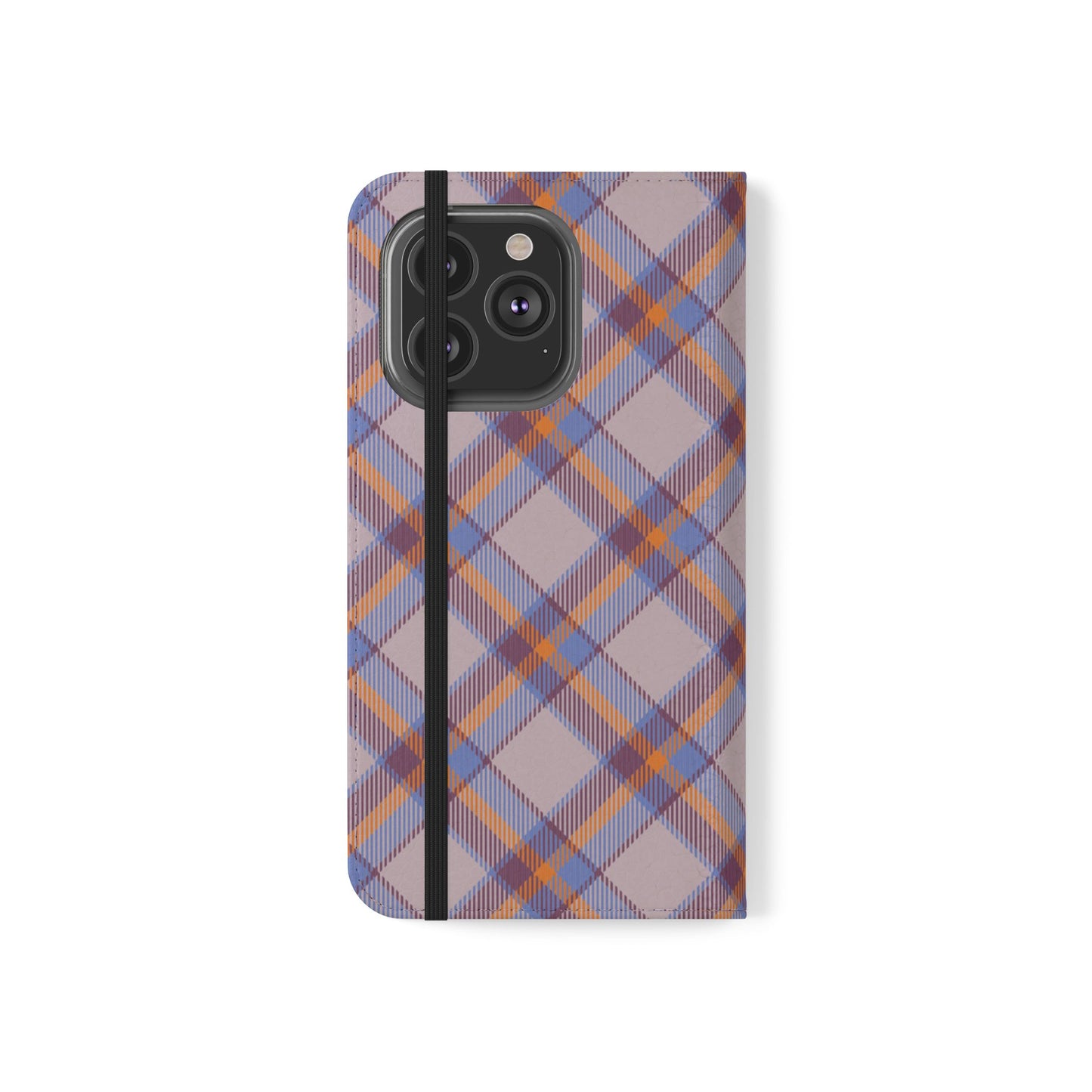 Tartan Flip Phone Case — purple & Orange Plaid Wallet Cover