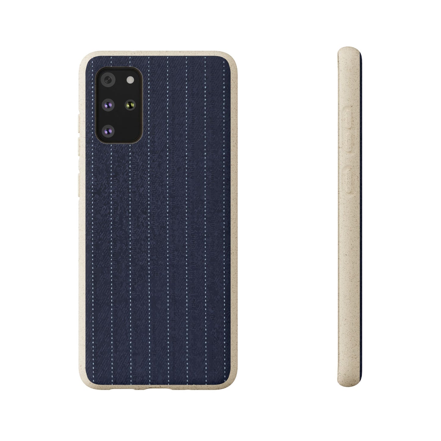 Biodegradable Pinstripe Phone Case — Eco-Friendly Navy Fabric Phone Cover for Apple iPhone and Samsung Galaxy.