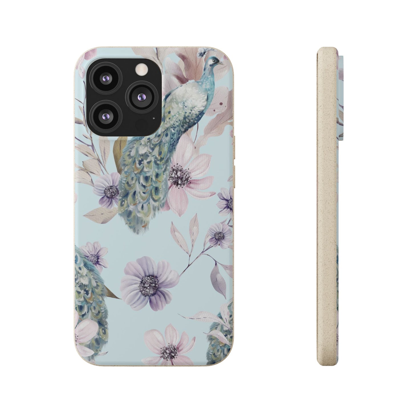 Peacock Floral Biodegradable Phone Case — Eco-Friendly Cover for Apple iPhone and Samsung Galaxy.