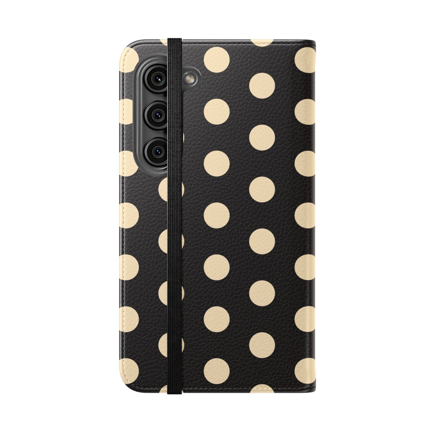 Polka Dot Flip Phone Case – Retro Black & Cream Wallet Cover
