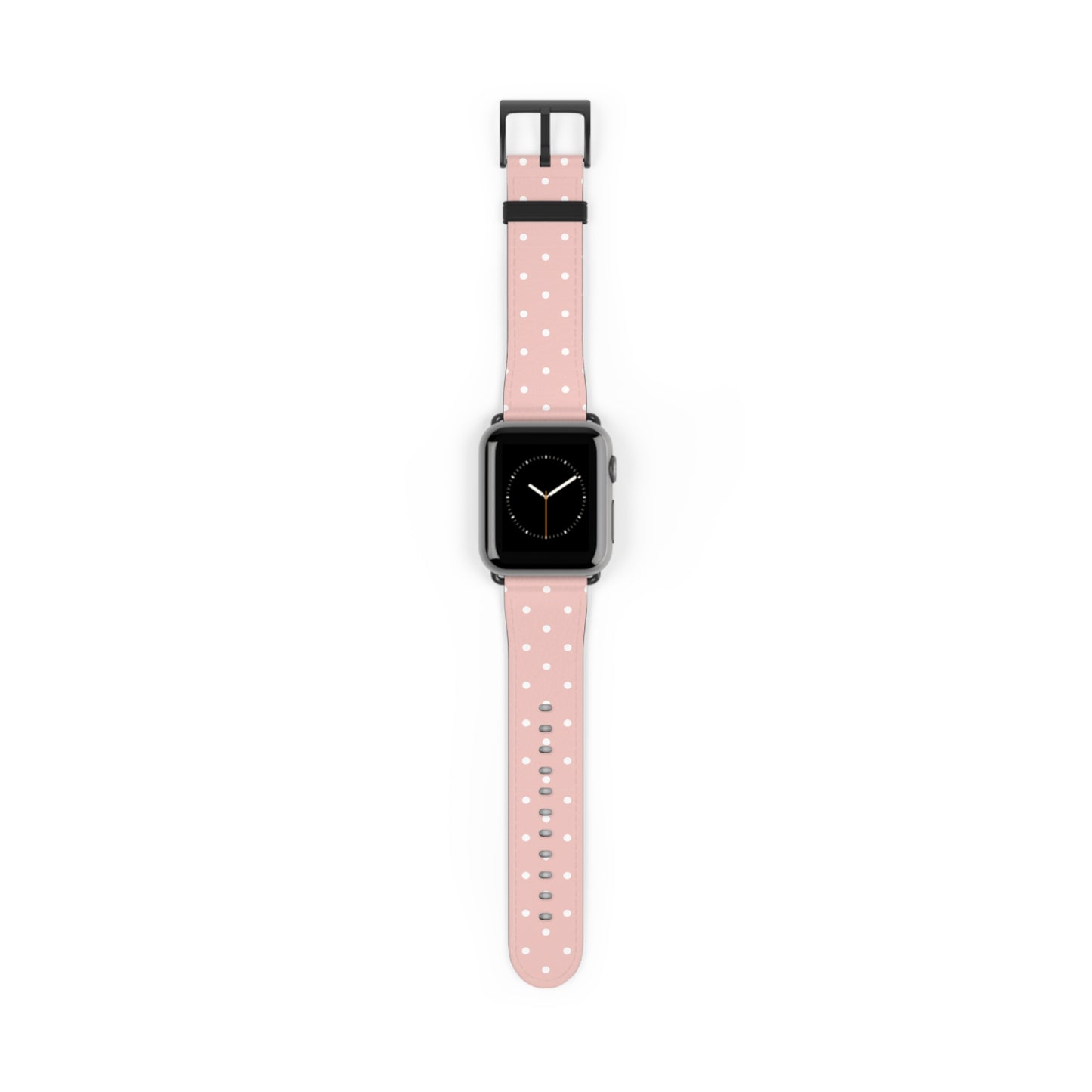 Apple Watch band in soft pink with white polka dots, cute watch band for women, floral-inspired silicone strap