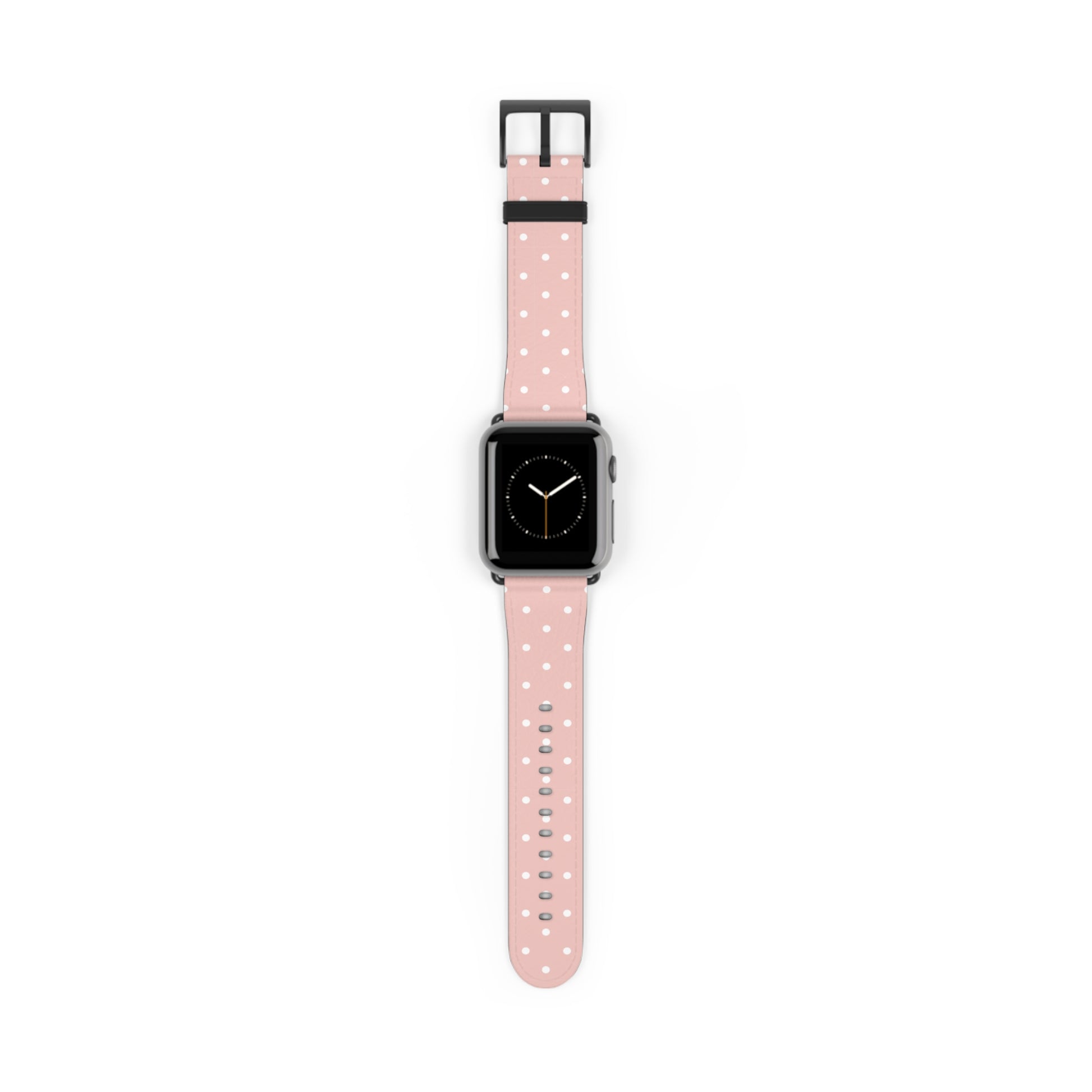 Apple Watch band in soft pink with white polka dots, cute watch band for women, floral-inspired silicone strap