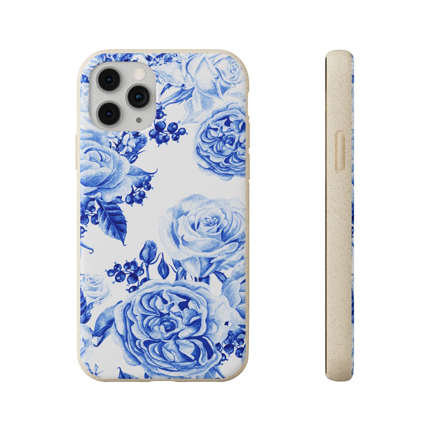 Blue Floral Biodegradable Eco-Friendly Phone Cover for Apple iPhone and Samsung Galaxy.