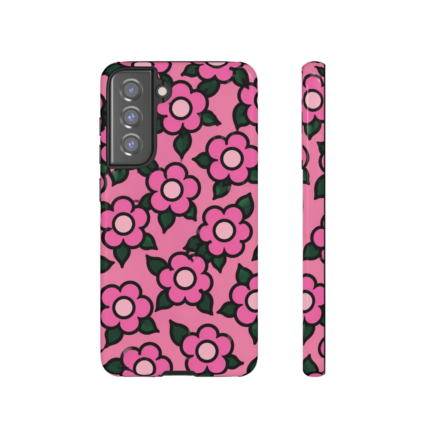 Pink Floral Tough Phone Case — Cute Retro Flower Protective Cover
