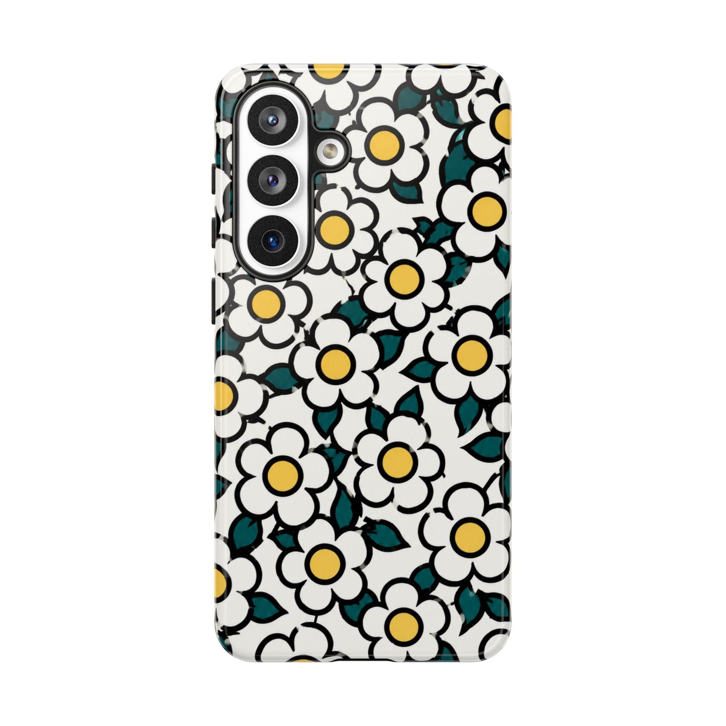 Floral Daisy Tough Phone Case — Retro White & Yellow Protective Cover