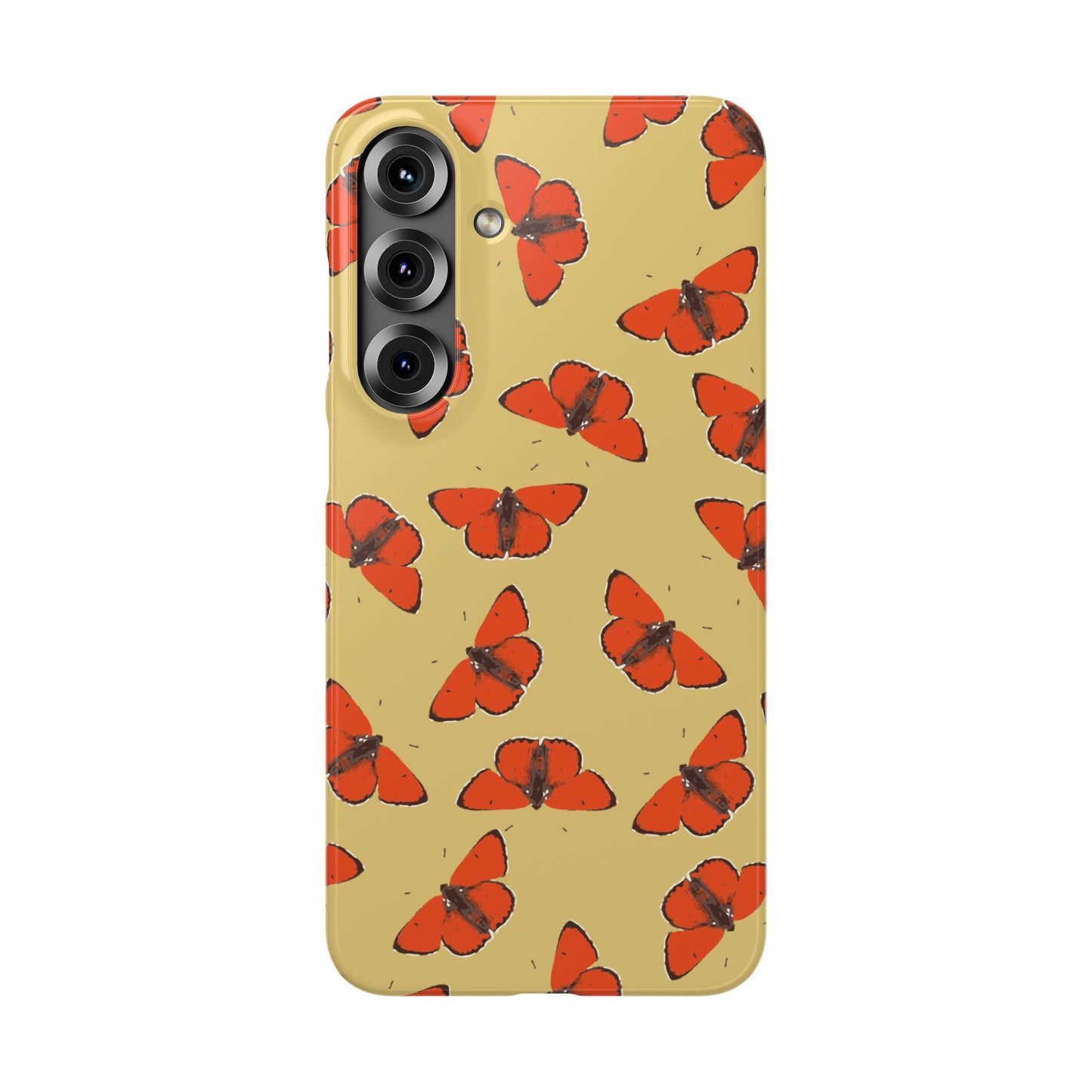 Butterfly Snap Phone Case — Red Moth Pattern on Mustard Background