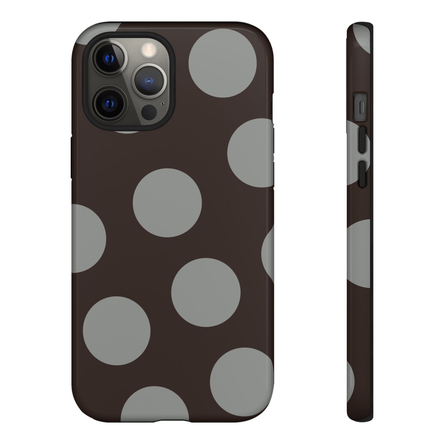 Polka Dot Tough Phone Case – Brown & Gray Retro Dot Protective Cover