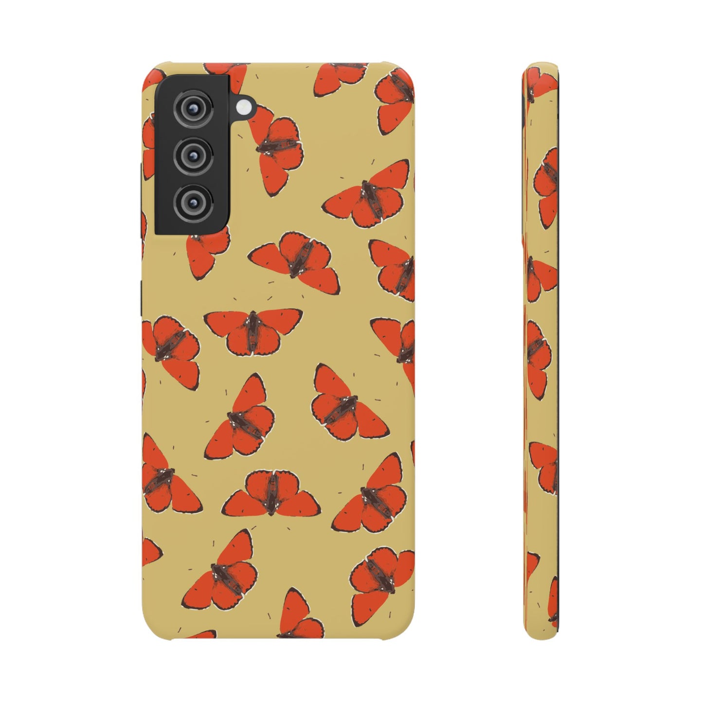 Butterfly Snap Phone Case — Red Moth Pattern on Mustard Background