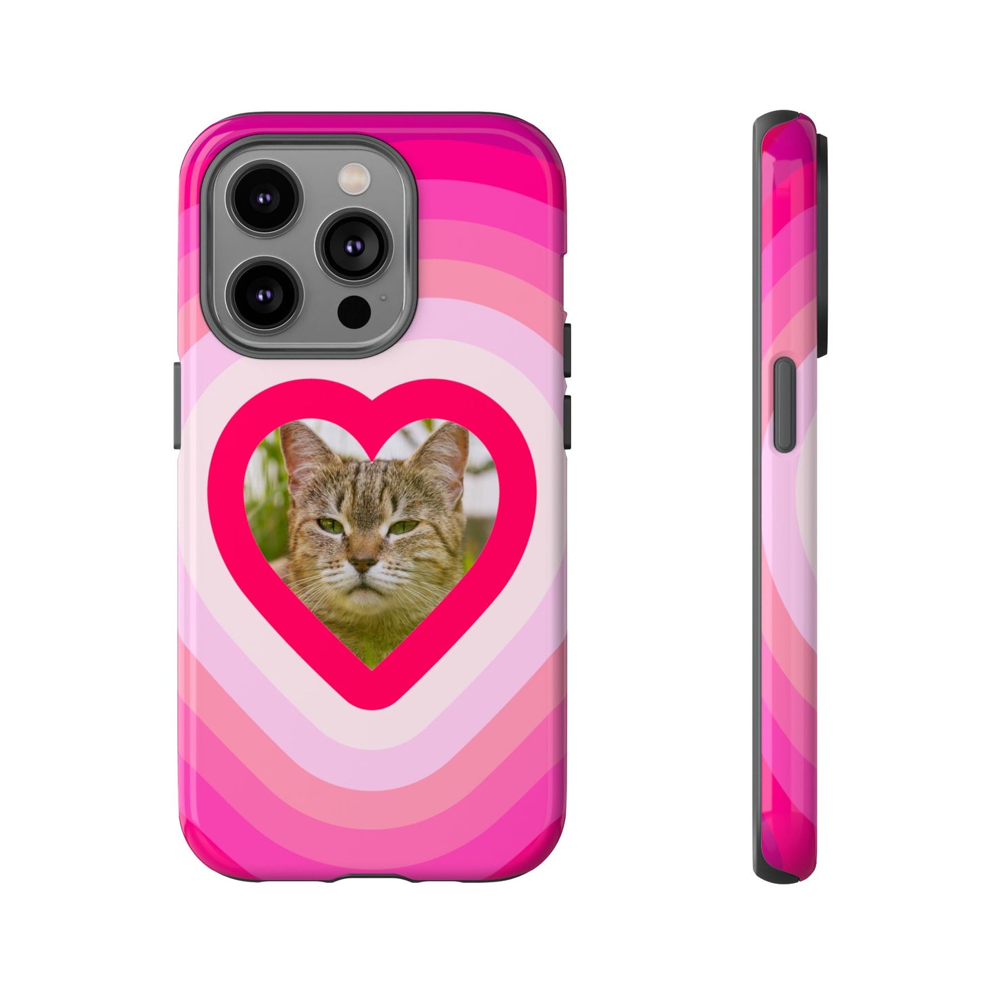 Single Image Personalised  Heart Photo Phone Case – Pink Gradient Love Tough Case for Apple iPhone, Samsung Galaxy and Google Pixel.