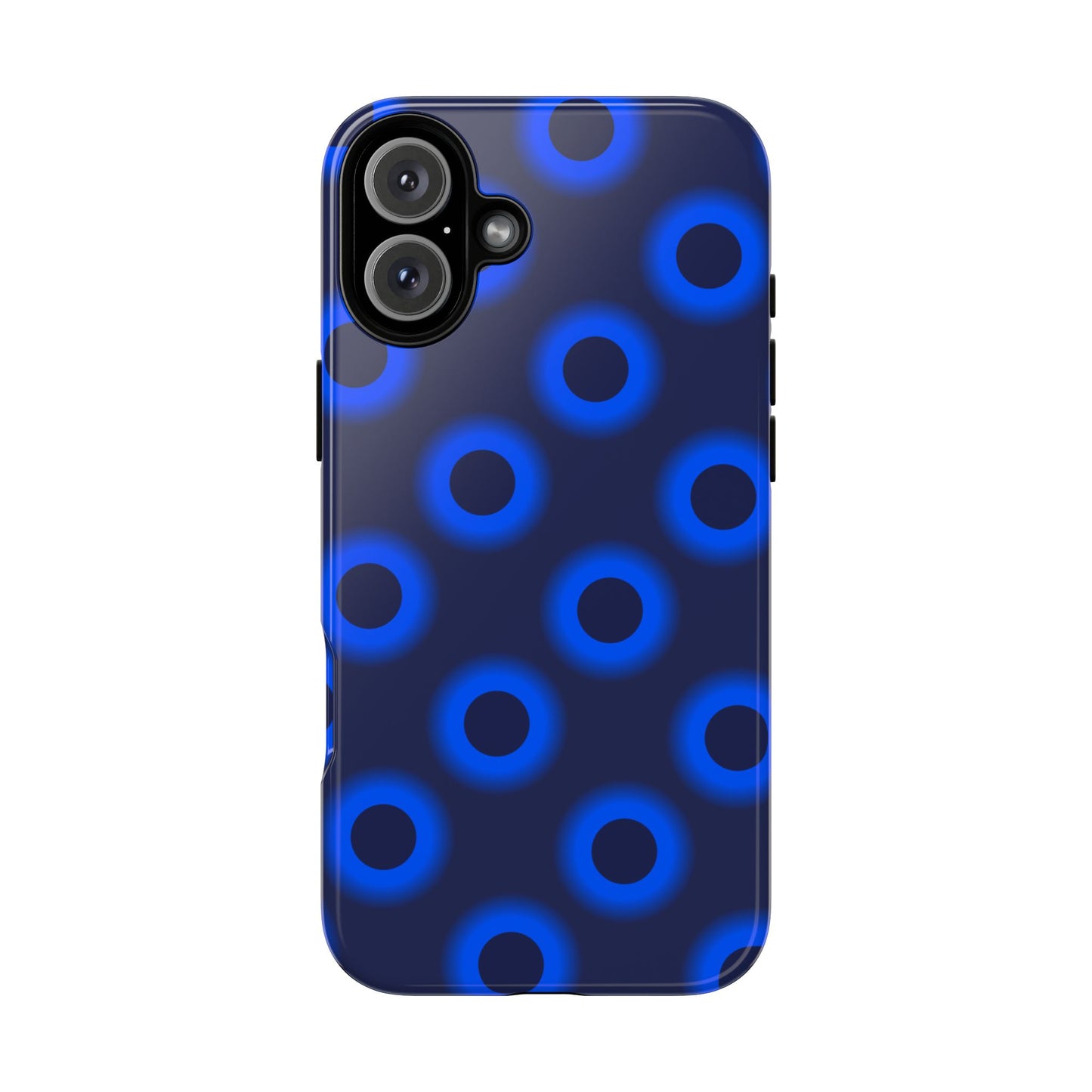 Blue Neon Dot Tough Phone Case — Protective iPhone Cover with Geometric Ring Pattern