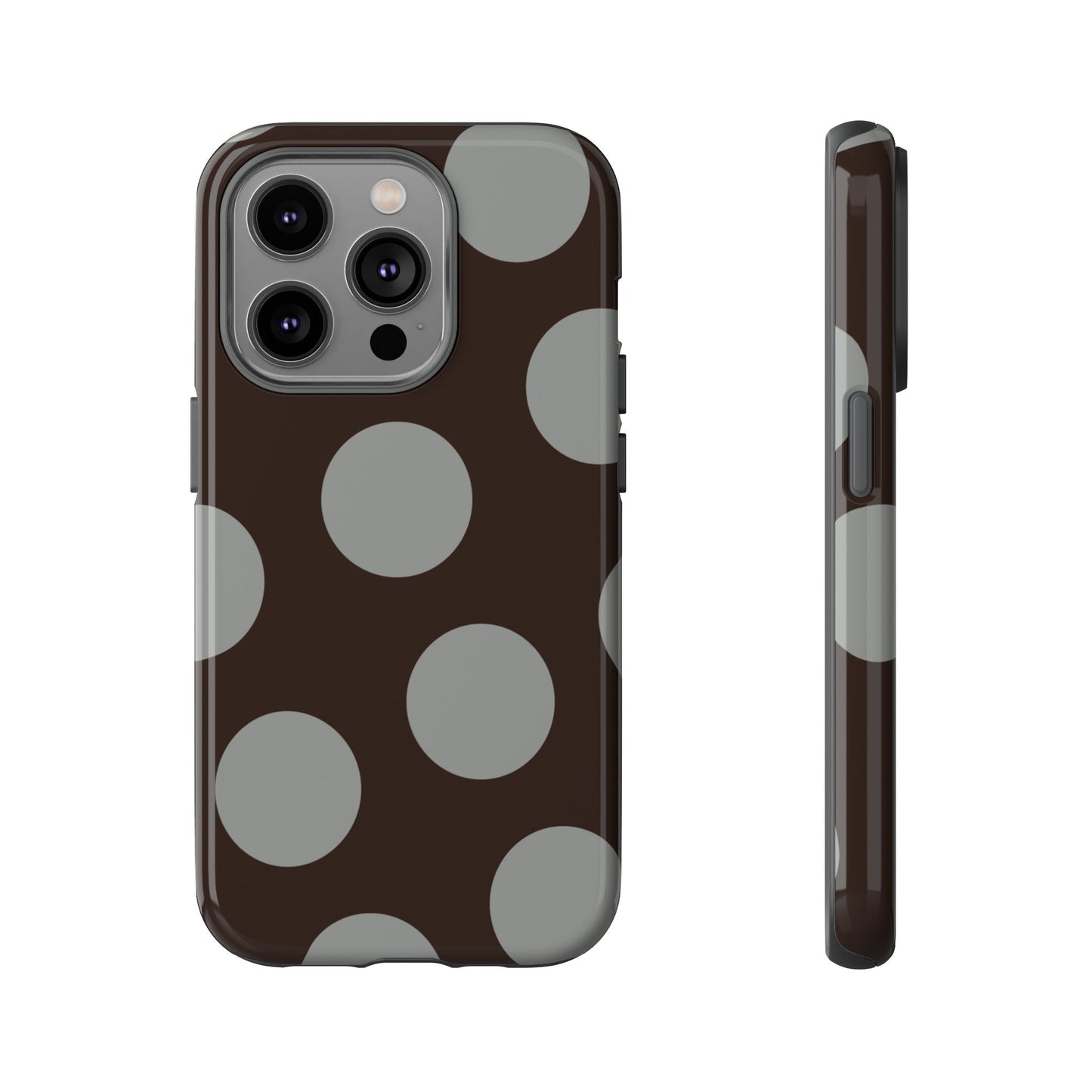 Polka Dot Tough Phone Case – Brown & Gray Retro Dot Protective Cover