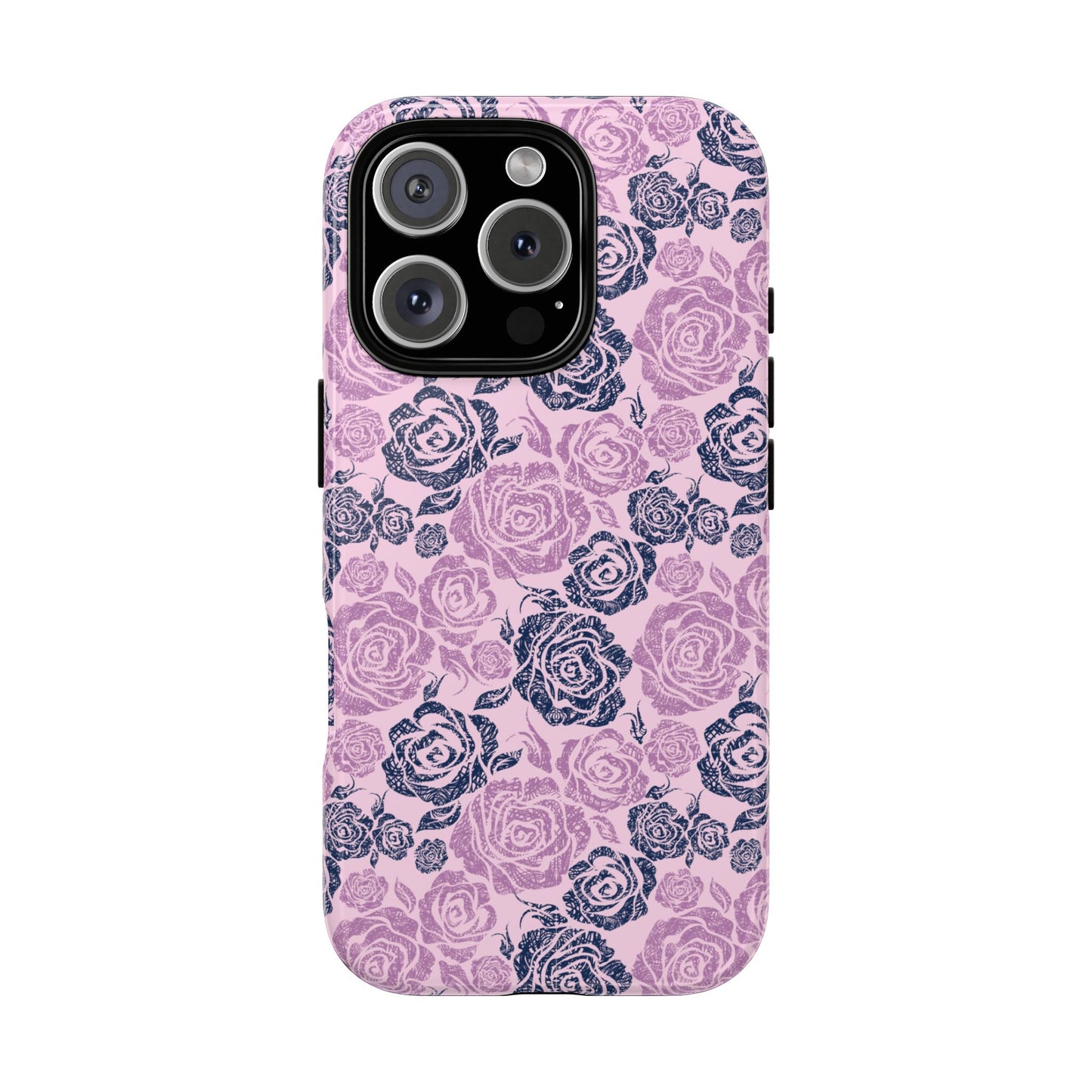 Floral Rose Tough Phone Case — Pink & Slate Rose Pattern