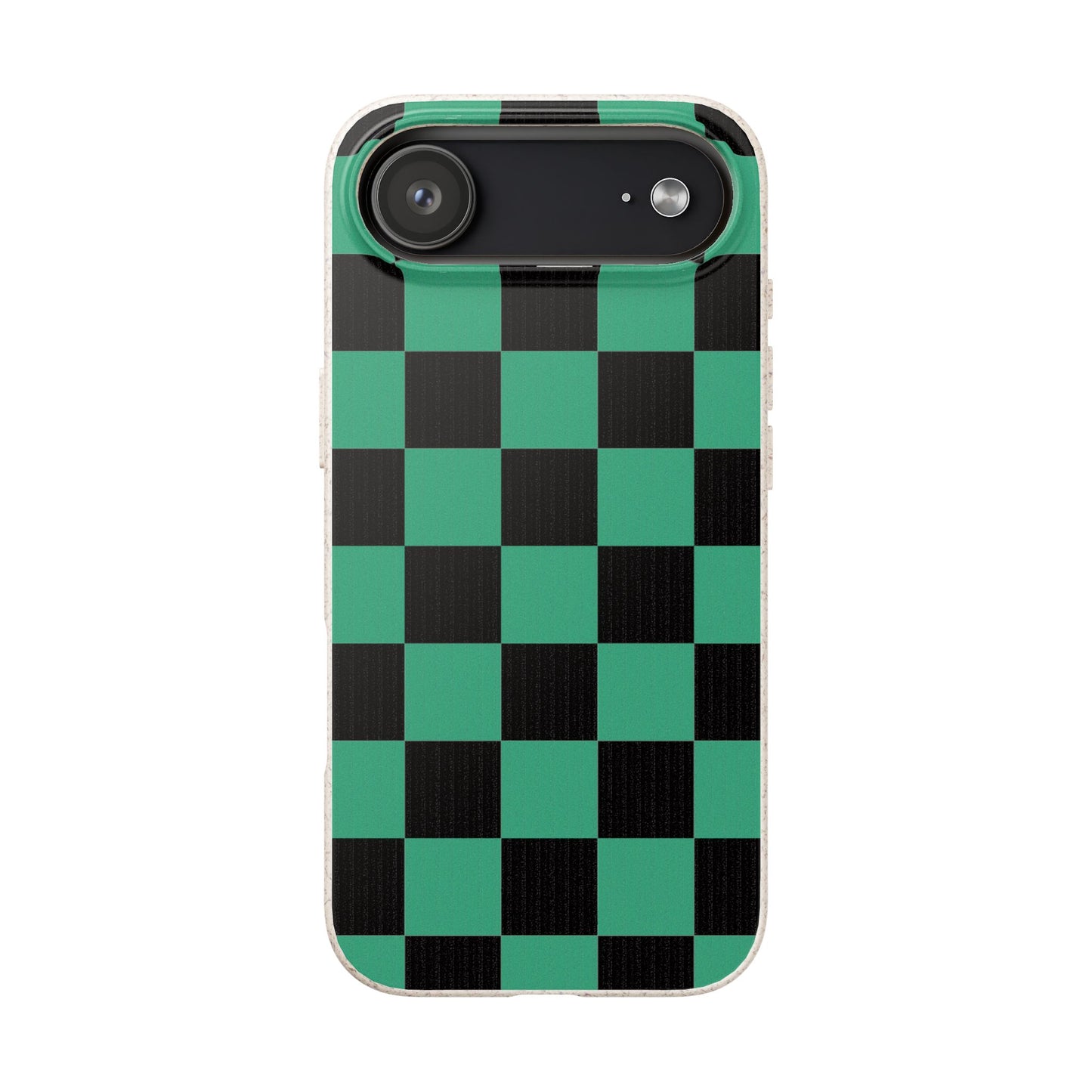Biodegradable Checkerboard Phone Case — Green & Black Tanjiro Eco Smartphone Cover for Apple iPhone and Samsung Galaxy.