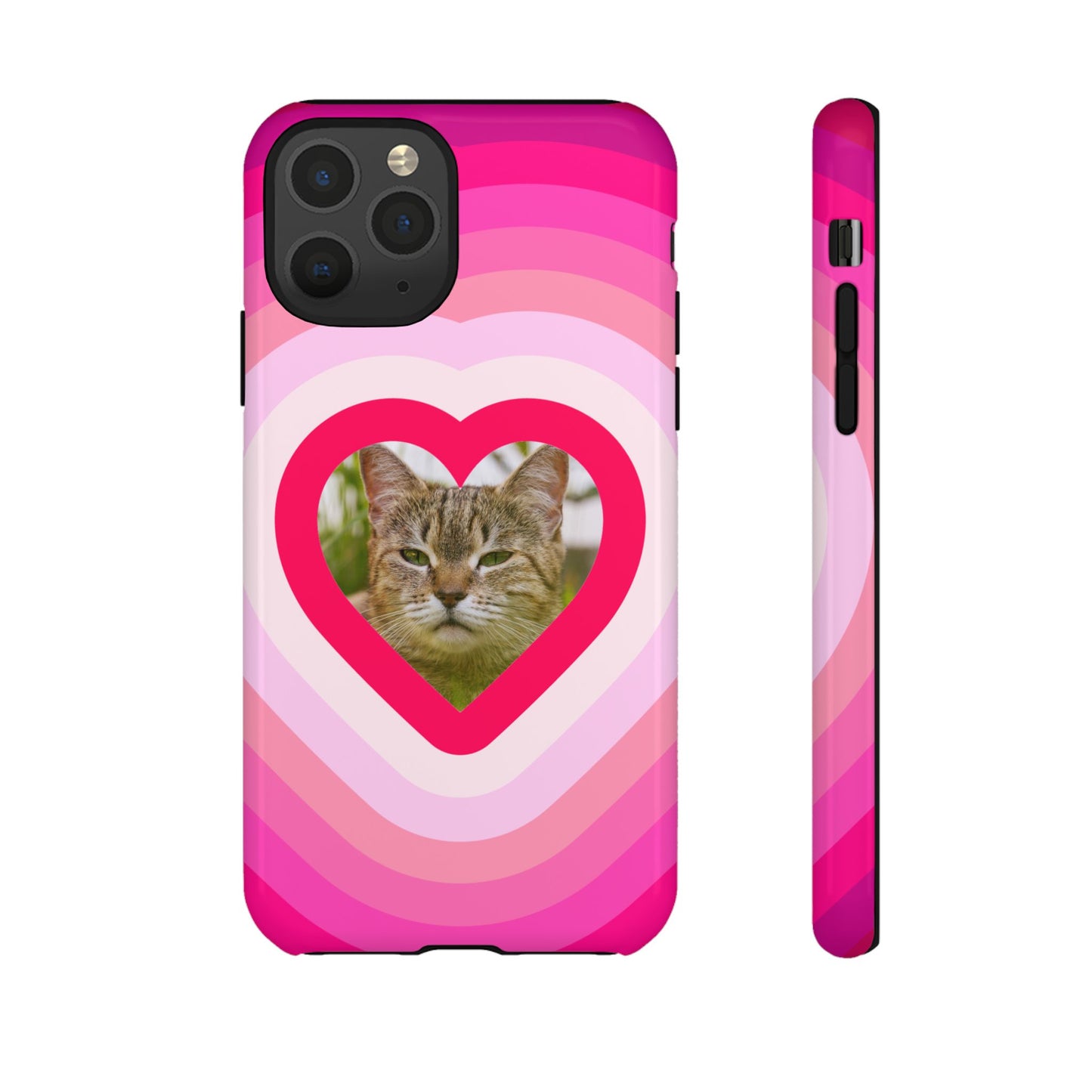 Single Image Personalised  Heart Photo Phone Case – Pink Gradient Love Tough Case for Apple iPhone, Samsung Galaxy and Google Pixel.