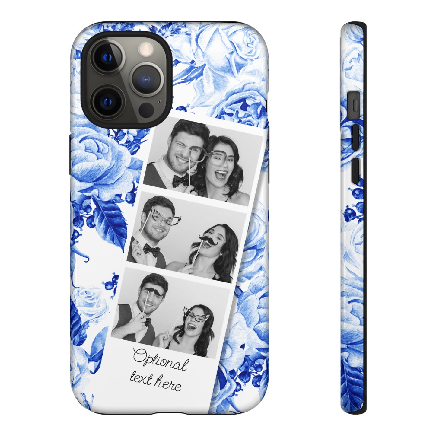 Three Photo Personalised Blue Floral Image Strip Custom Phone Case