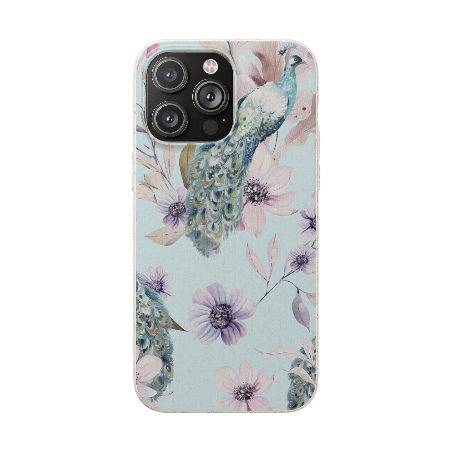 Peacock Floral Biodegradable Phone Case — Eco-Friendly Cover for Apple iPhone and Samsung Galaxy.