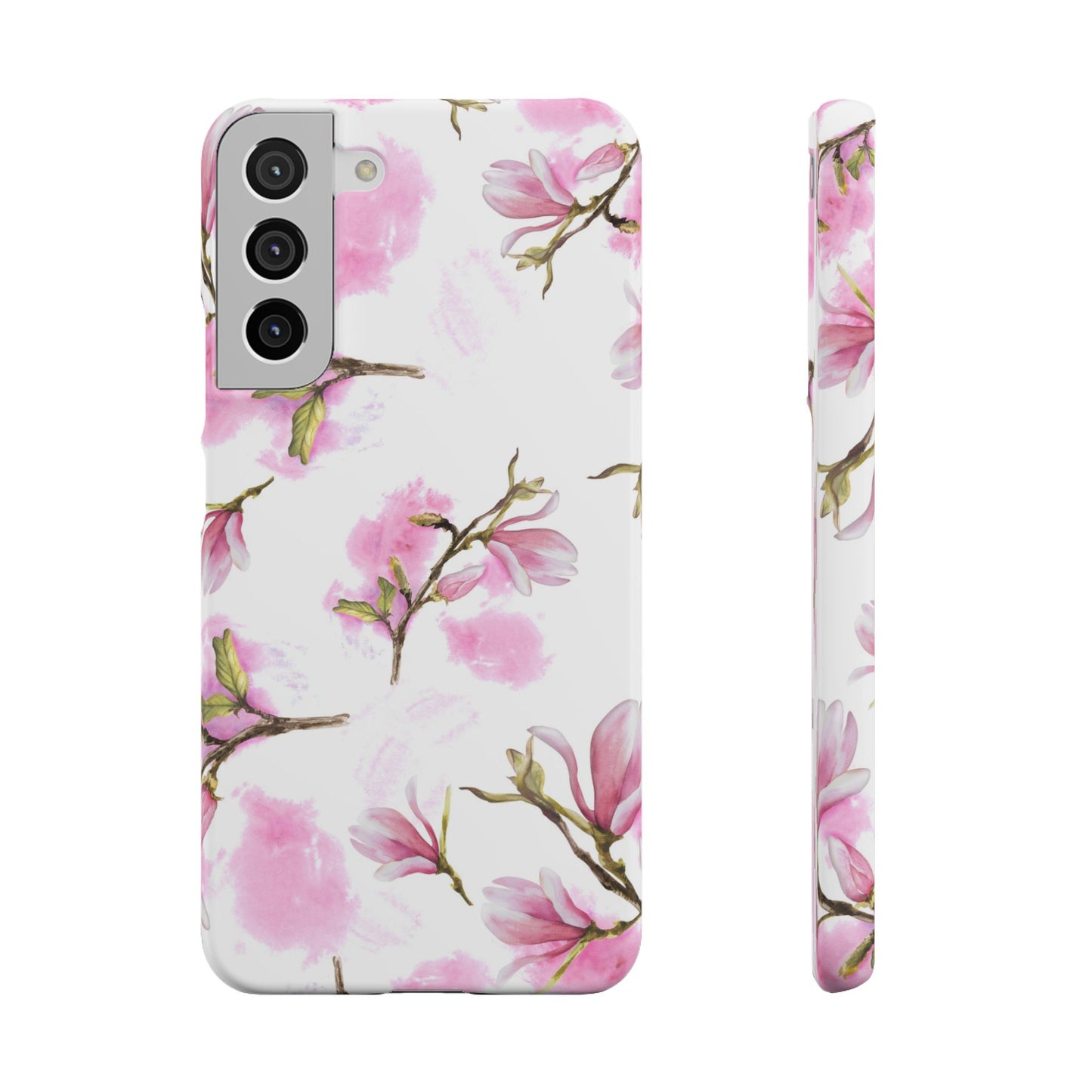 Floral Magnolia Slim Phone Case – Pink Watercolor Snap Case for Apple iPhone and Samsung Galaxy.