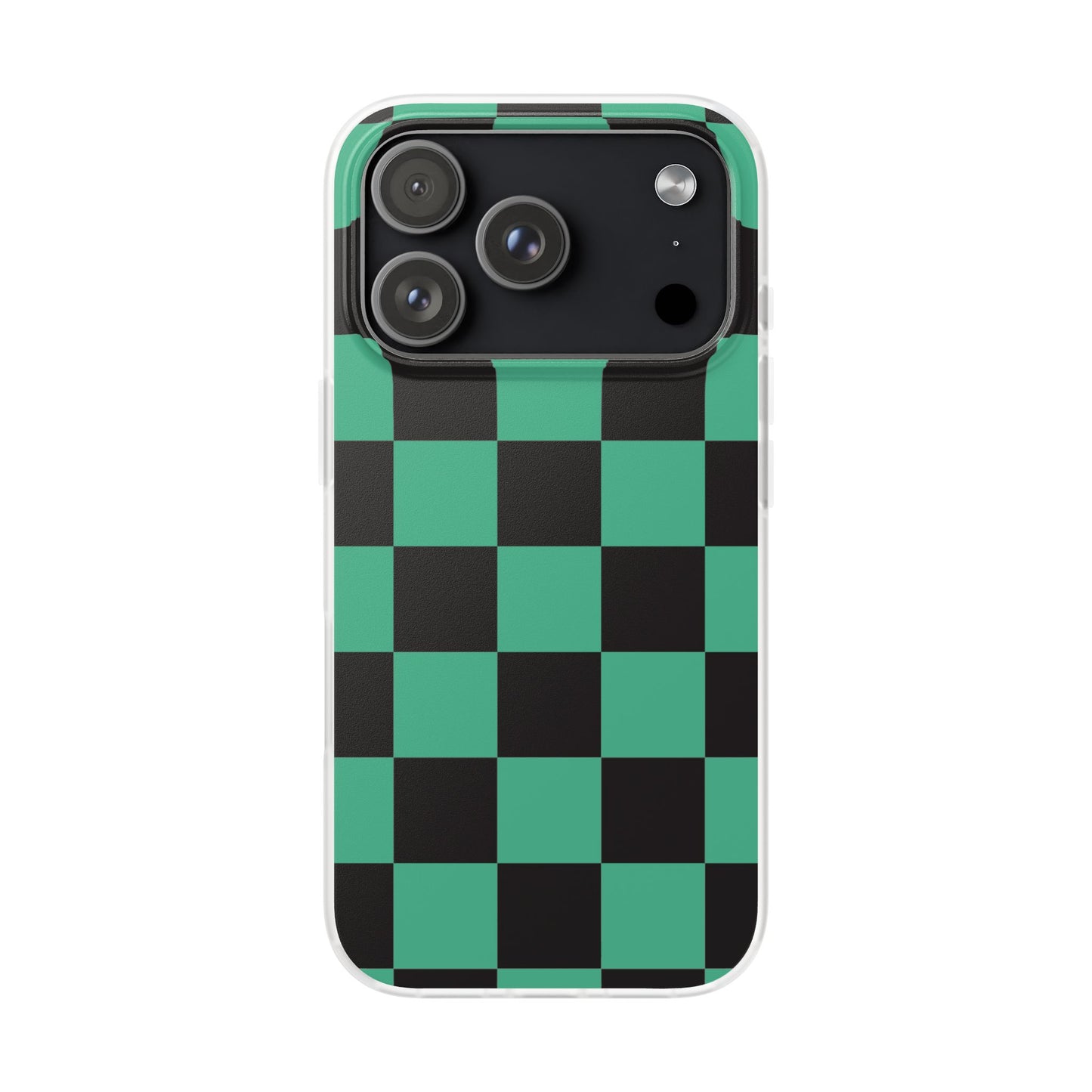 Tanjiro Checkerboard Green and Black Flexi Phone Case for Apple iPhone and Samsung Galaxy.