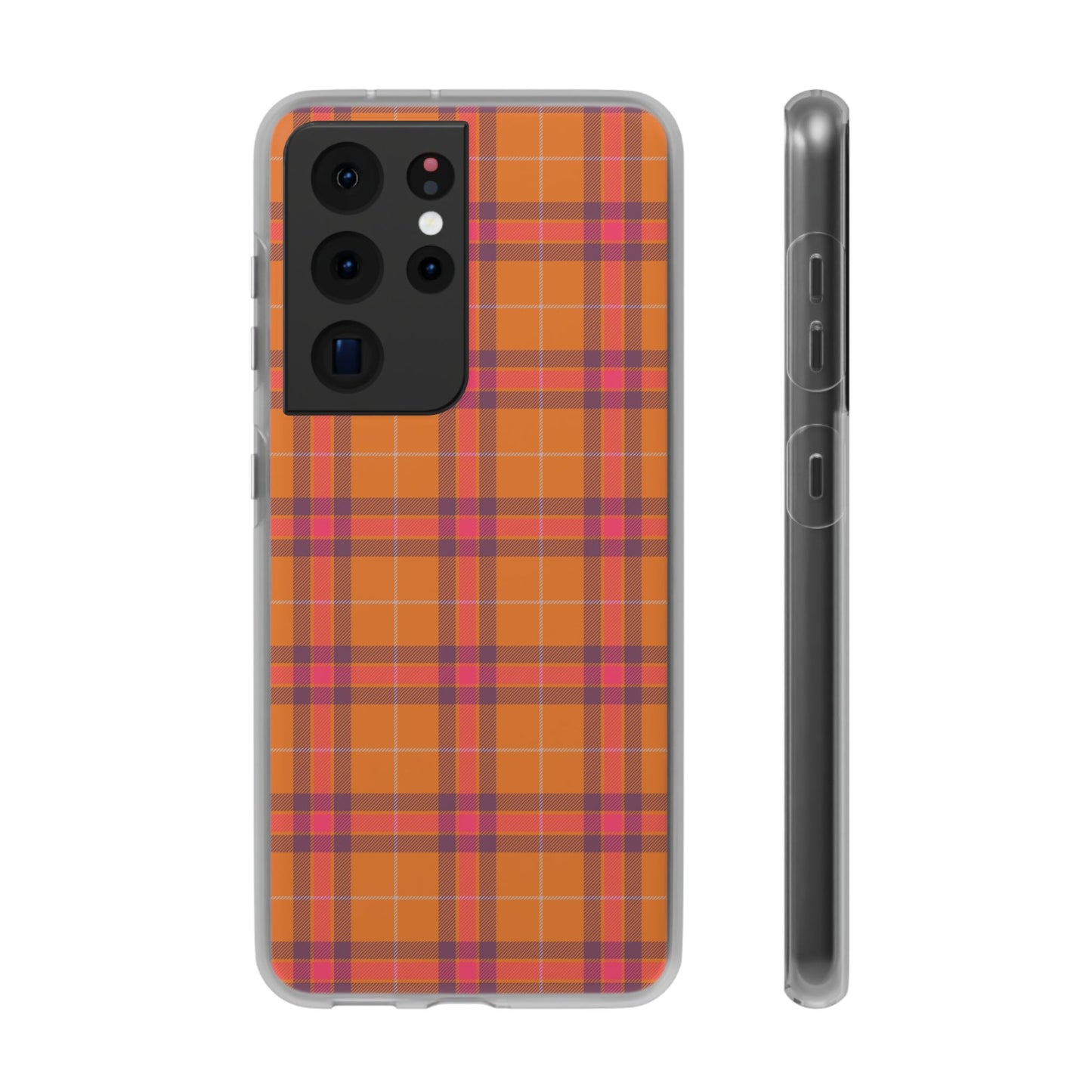 Orange Plaid Flexi Phone Case for Apple iPhone and Samsung Galaxy.