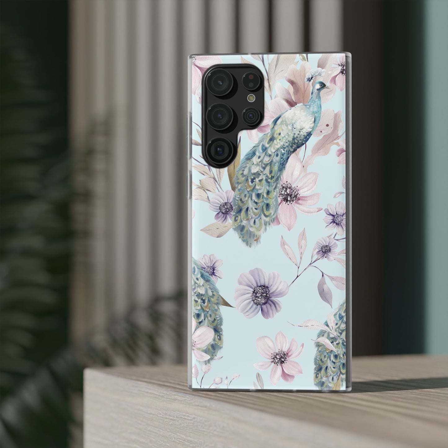 Peacock Floral Phone Case — Pastel Watercolor Bird Slim Case