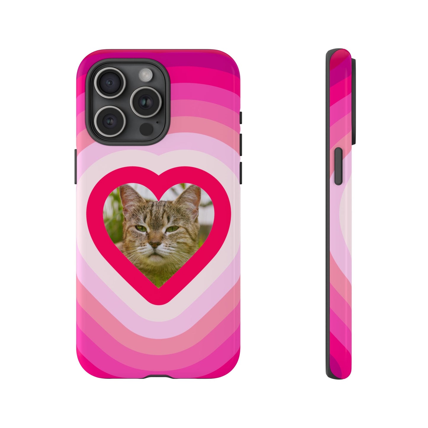 Single Image Personalised  Heart Photo Phone Case – Pink Gradient Love Tough Case for Apple iPhone, Samsung Galaxy and Google Pixel.