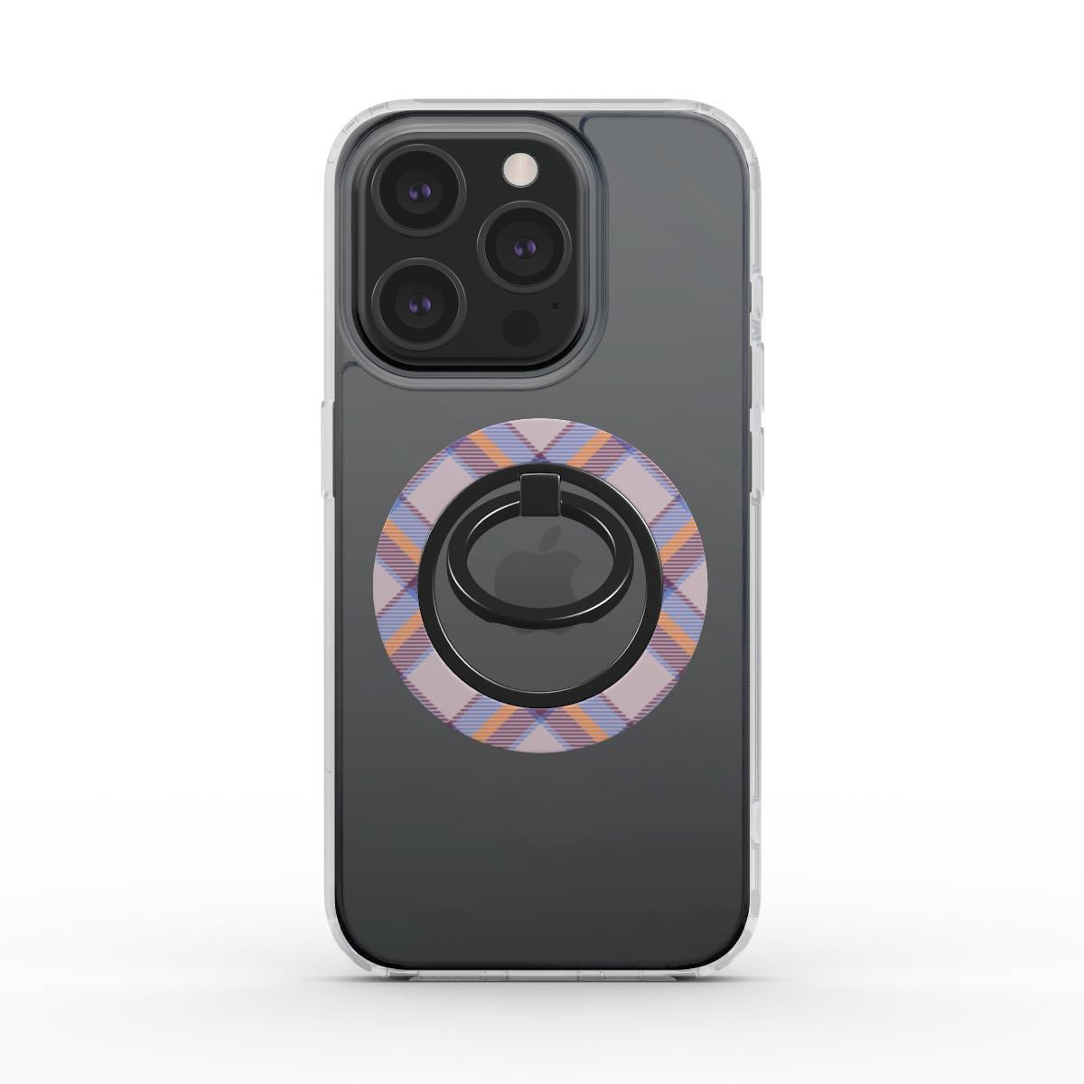 Orange and Violet Tartan Ring Holder with magnetic ring holder, ergonomic grip, and 360° rotation for secure phone use