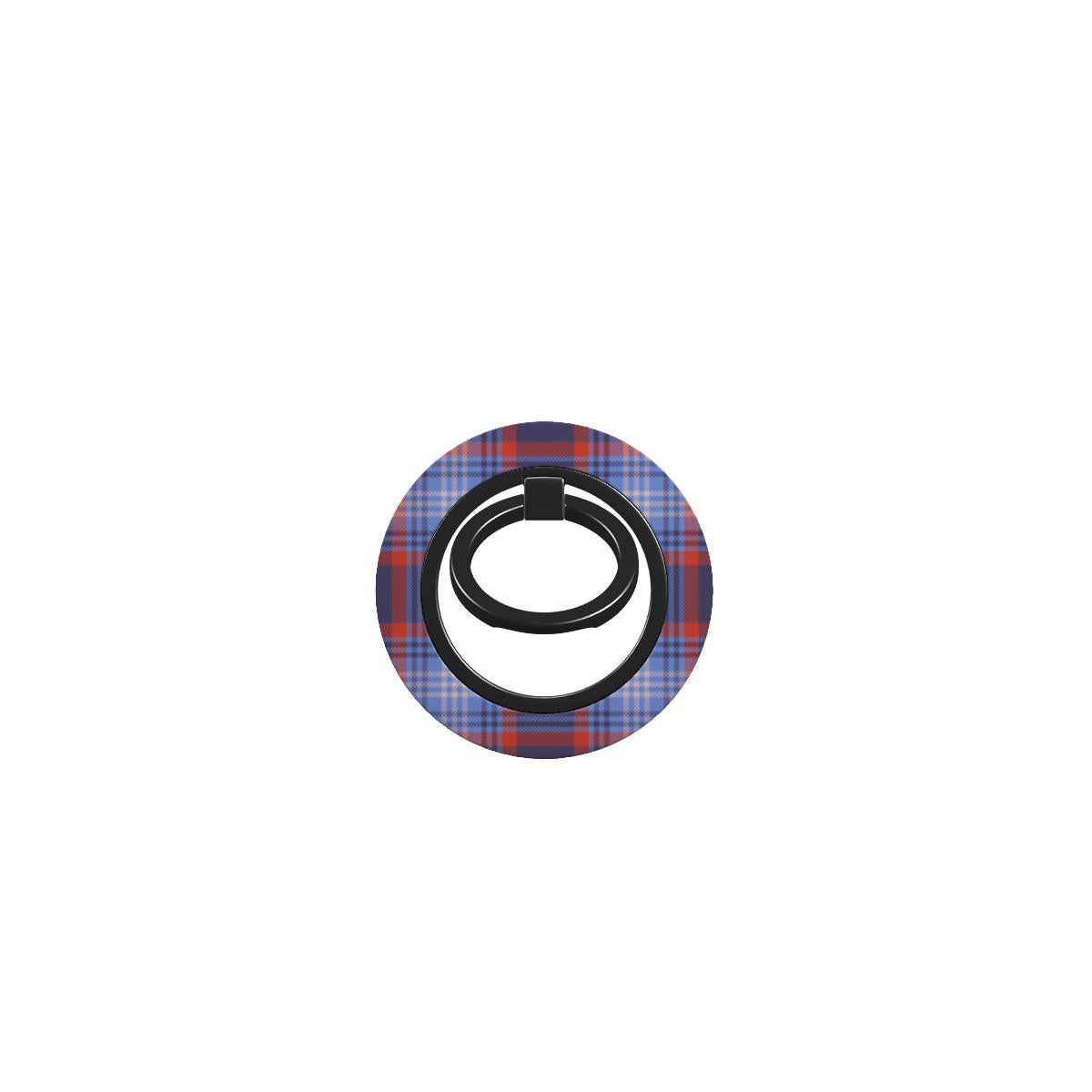 Blue and red tartan ring holder with magnetic phone holder ring, ergonomic grip, and 360° rotation for secure hold