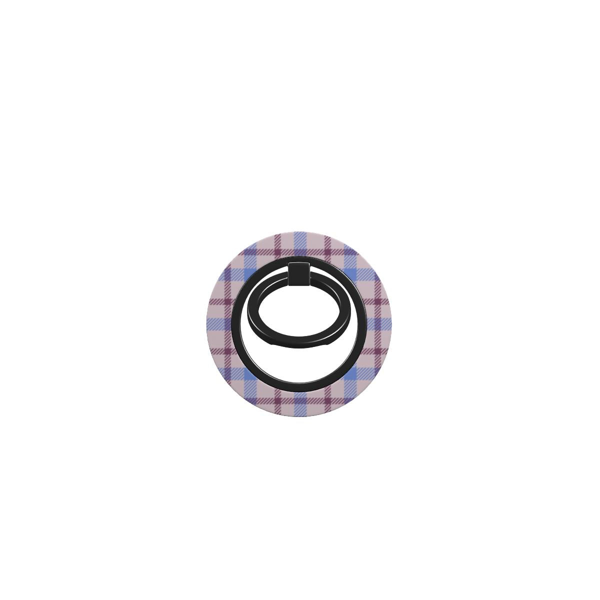 Beige, violet and burgundy tartan ring holder with magnetic ring holder design for secure phone grip and stand