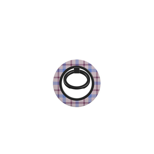 Beige, violet and burgundy tartan ring holder with magnetic ring holder design for secure phone grip and stand