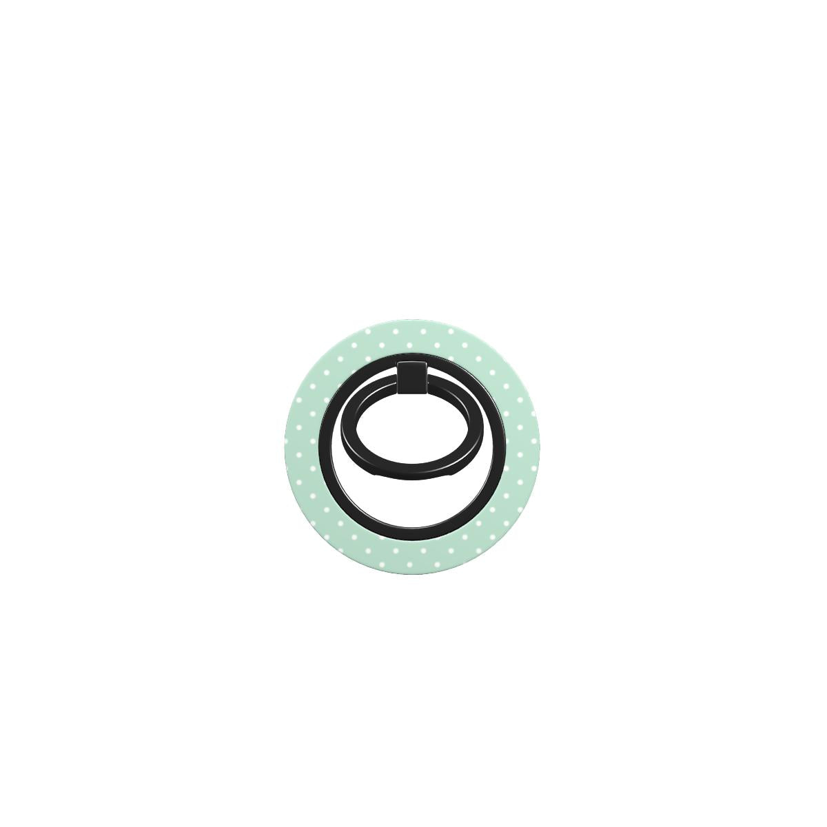 Pastel green polka dot ring holder with magnetic grip, ergonomic phone holder ring, and 360° rotation for secure use