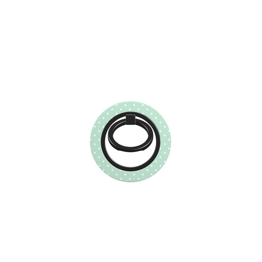 Pastel green polka dot ring holder with magnetic grip, ergonomic phone holder ring, and 360° rotation for secure use