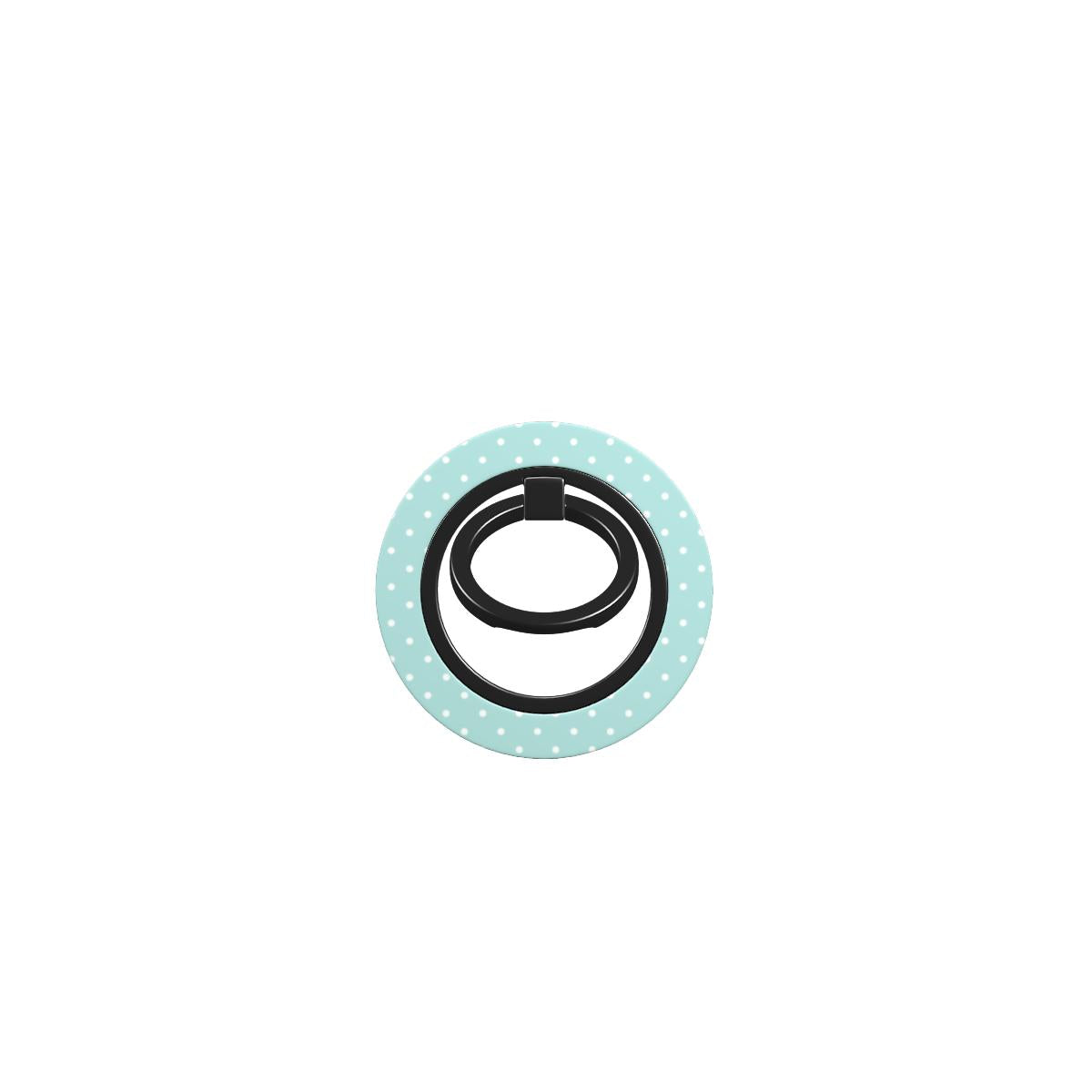 Pastel blue polka dot ring holder with magnetic grip, ergonomic phone holder ring for secure and stylish smartphone use