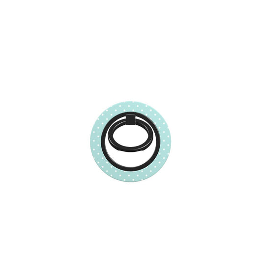 Pastel blue polka dot ring holder with magnetic grip, ergonomic phone holder ring for secure and stylish smartphone use