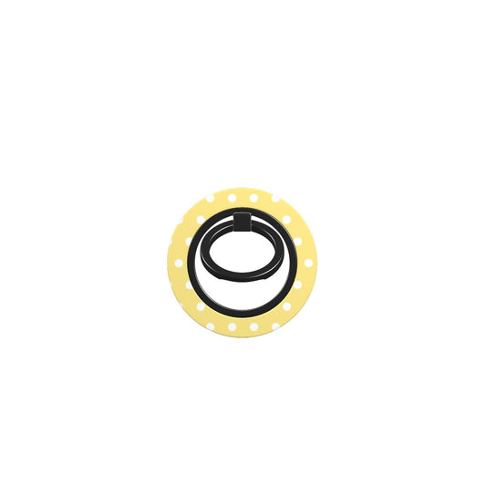 Yellow polka dot ring holder with magnetic phone holder ring, ergonomic grip, and 360° rotation for secure smartphone use