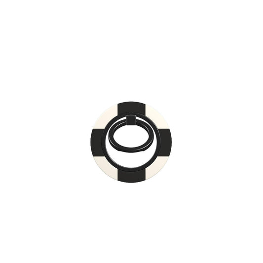 Black and cream ring holder with chequered design, ergonomic magnetic phone holder for secure grip and versatile use