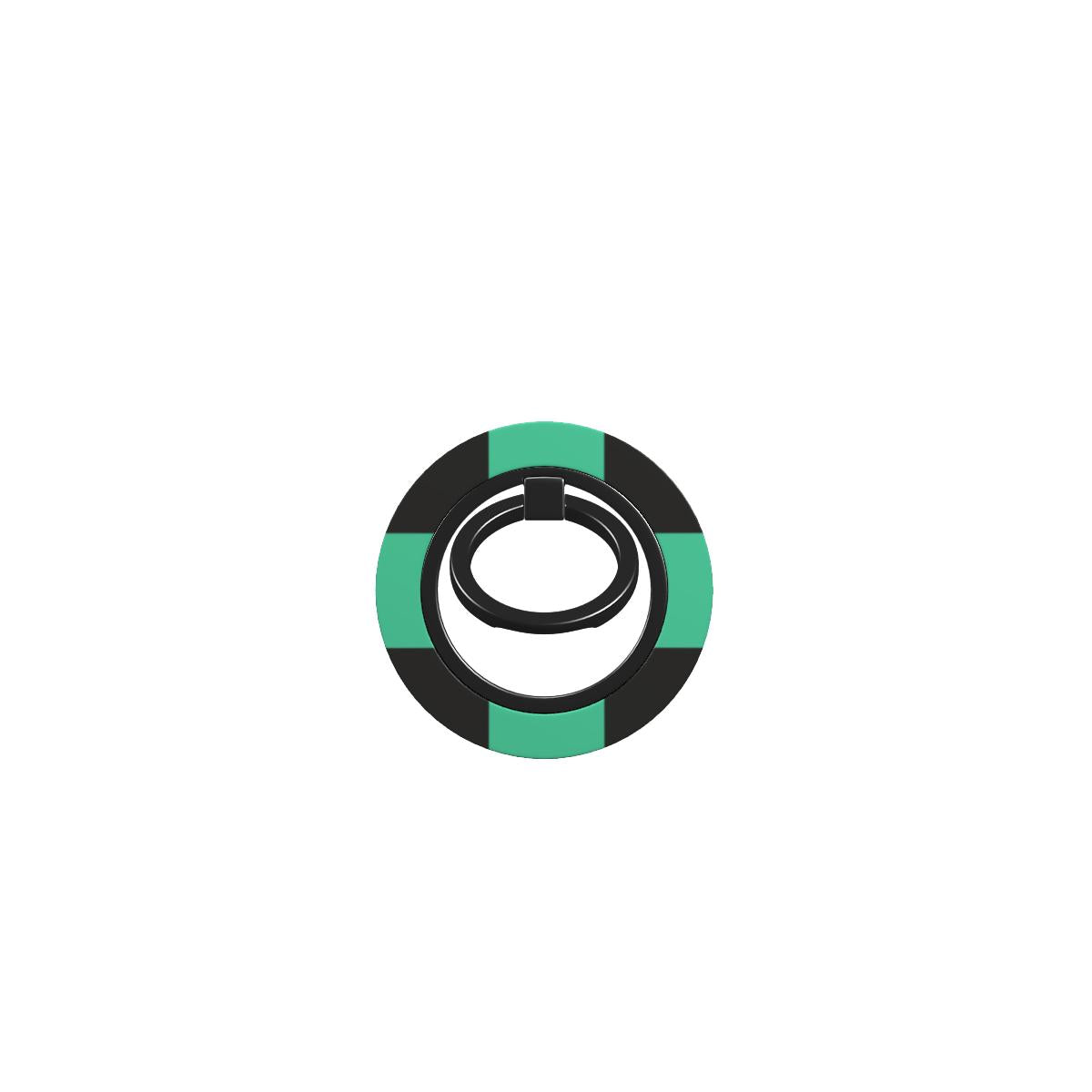 Tanjiro ring holder in green chequered design, magnetic phone holder ring with ergonomic grip and 360° rotation