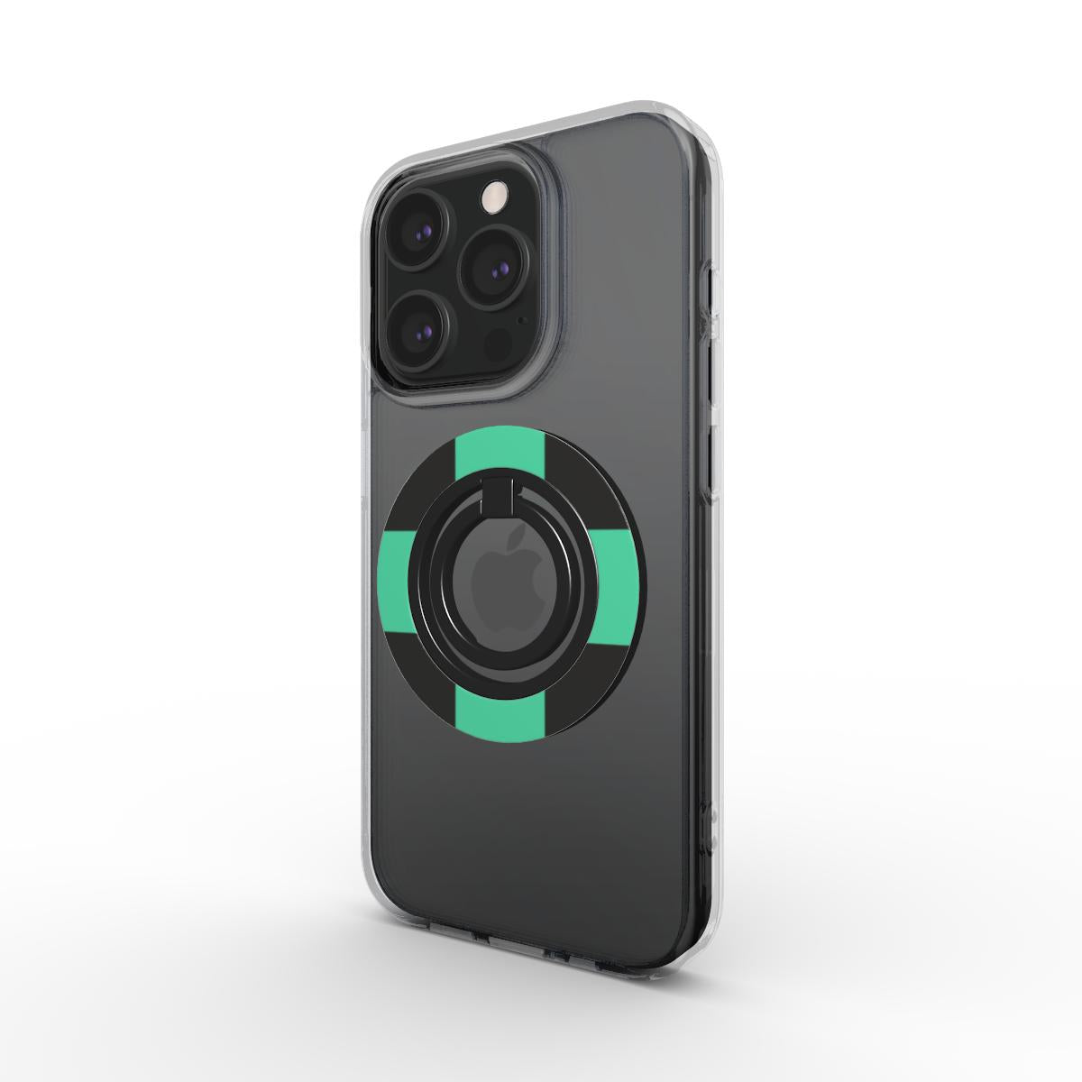 Tanjiro ring holder in green chequered design, magnetic phone holder ring with ergonomic grip and 360° rotation
