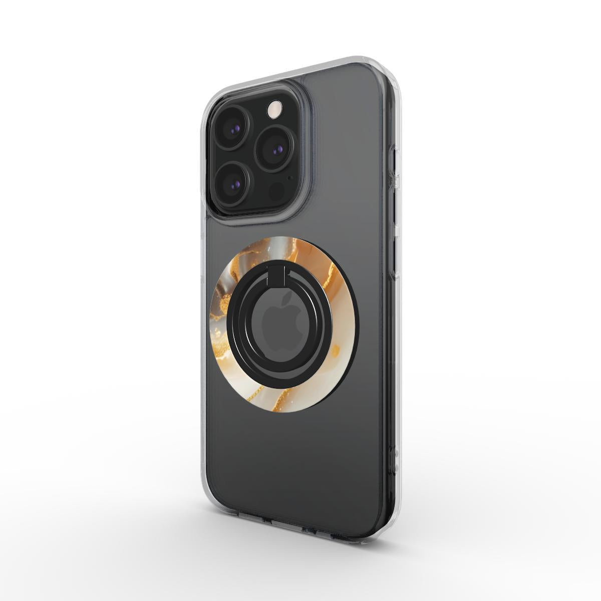 Marble and gold ring holder accessory with magnetic grip, luxury finish, and ergonomic design for secure phone handling