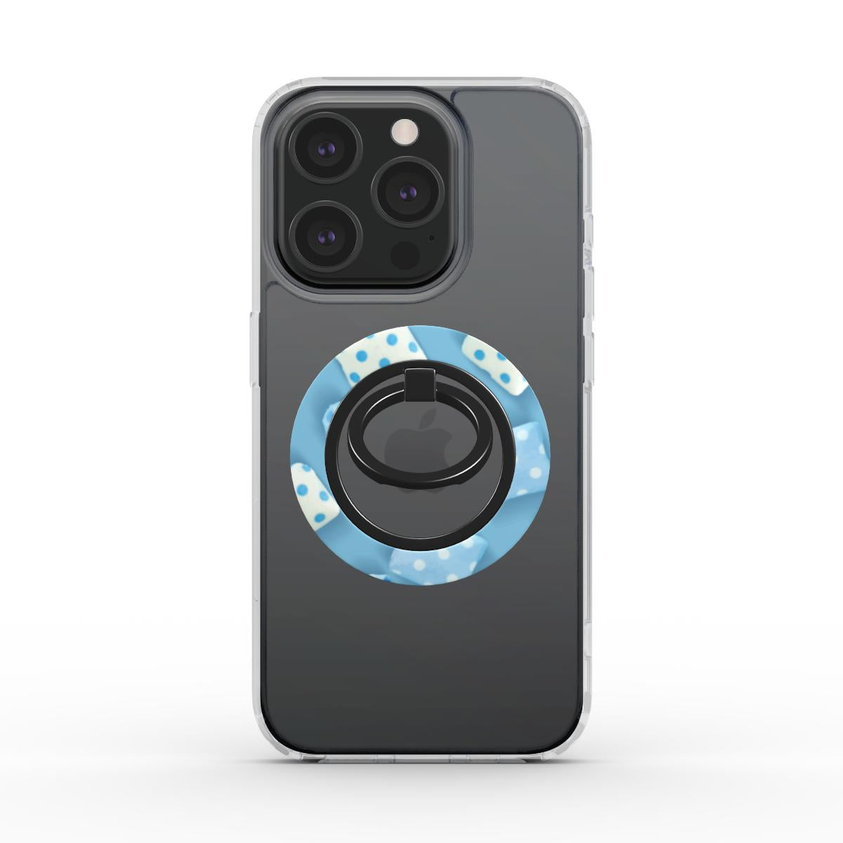 Pastel blue magnetic ring holder with ergonomic grip, colourful design, and 360° rotation for secure phone handling
