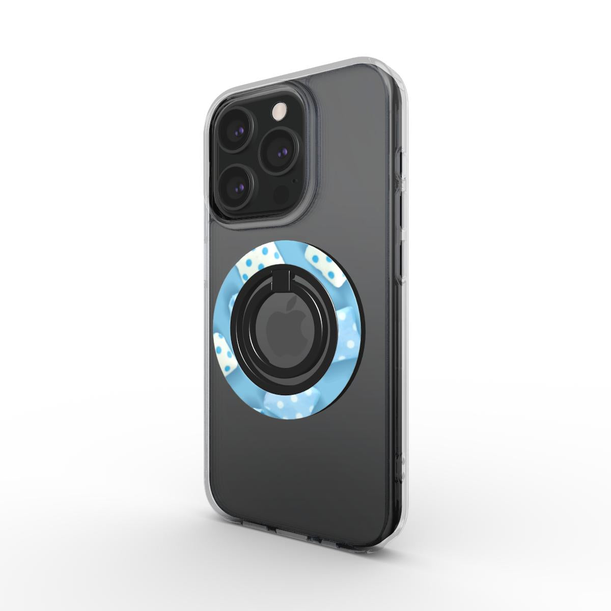 Pastel blue magnetic ring holder with ergonomic grip, colourful design, and 360° rotation for secure phone handling