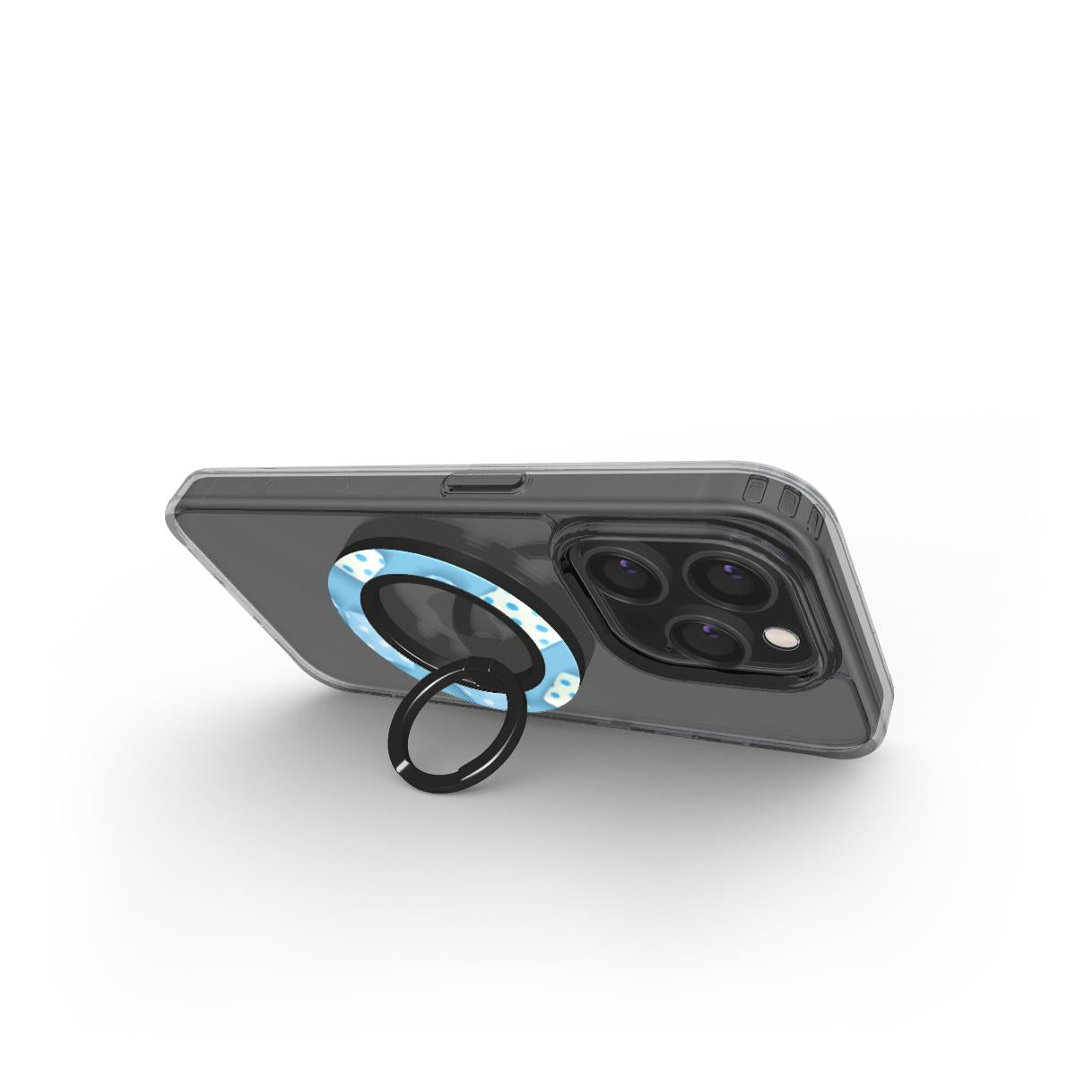 Pastel blue magnetic ring holder with ergonomic grip, colourful design, and 360° rotation for secure phone handling